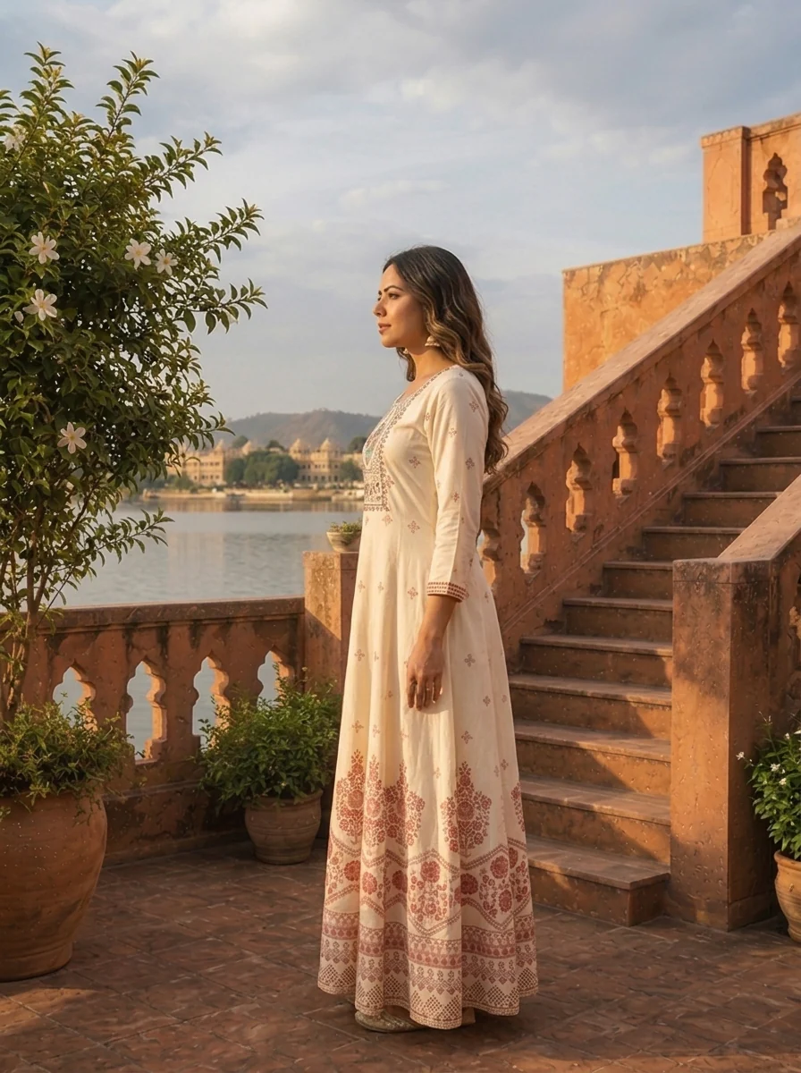 Cream Rayon Floral Ethnic Motif Printed Dress - Image 4