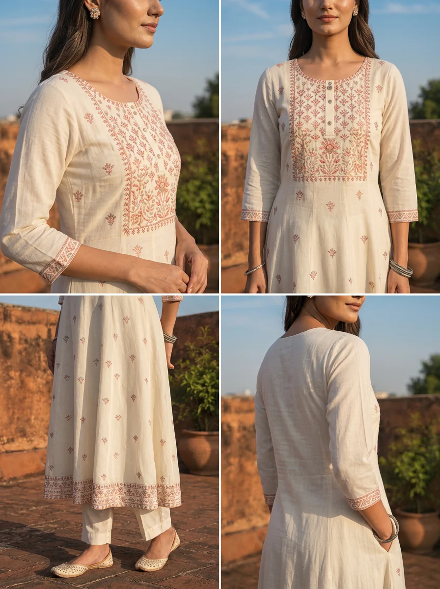 Cream Rayon Multi Color Thread Embroidered Kurta - Image 5