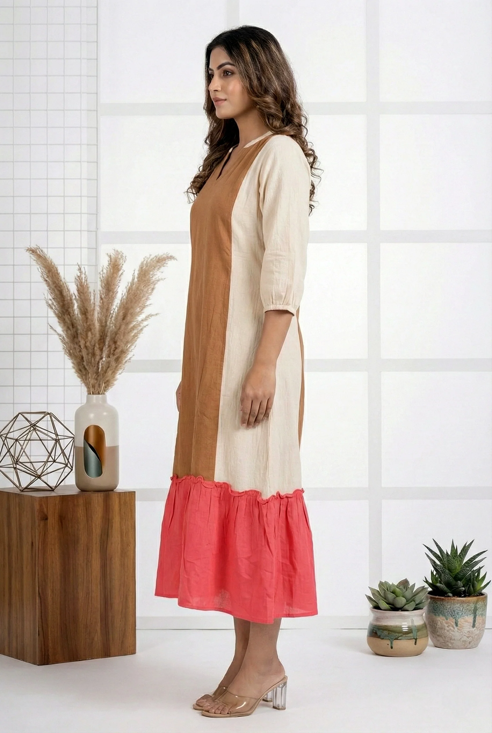 Cream Rayon Solid Printed Kurta - Image 2