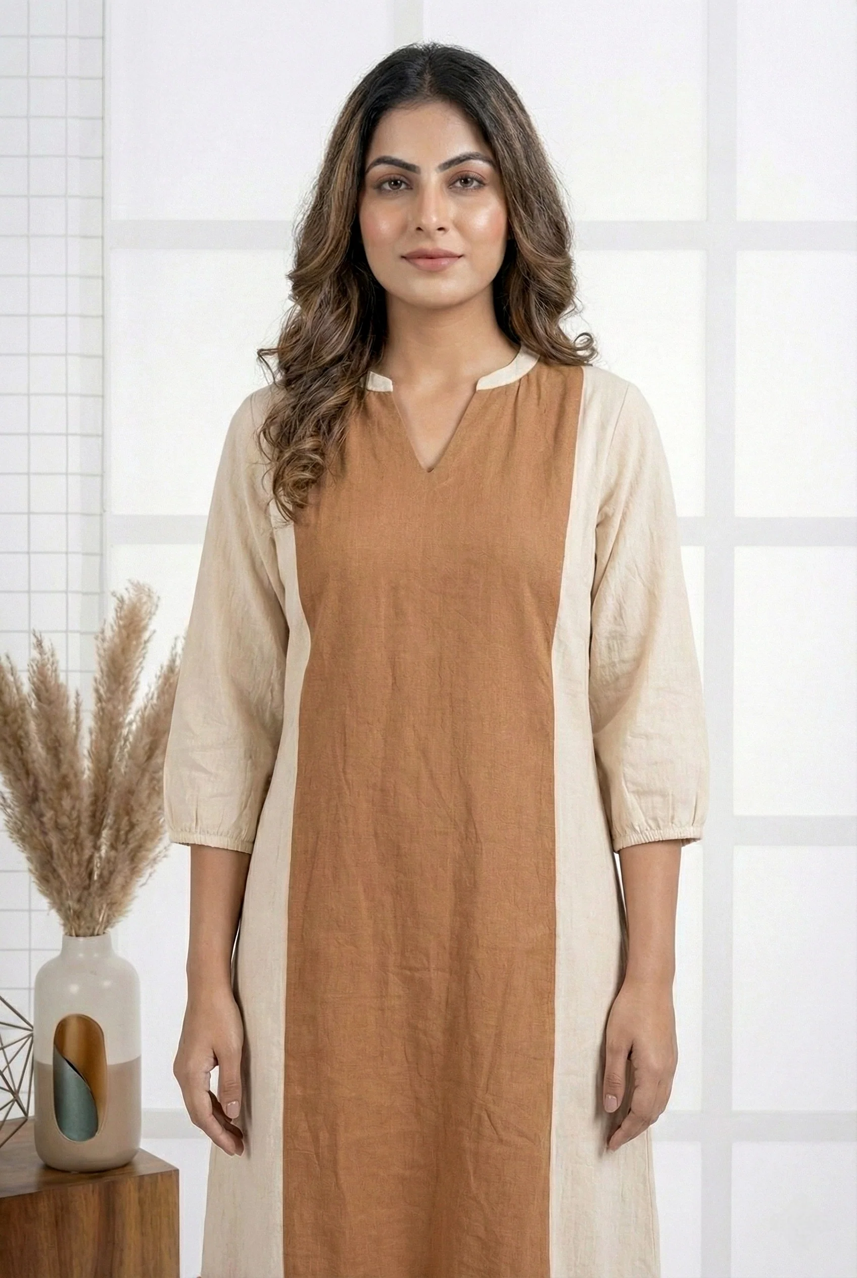 Cream Rayon Solid Printed Kurta - Image 3