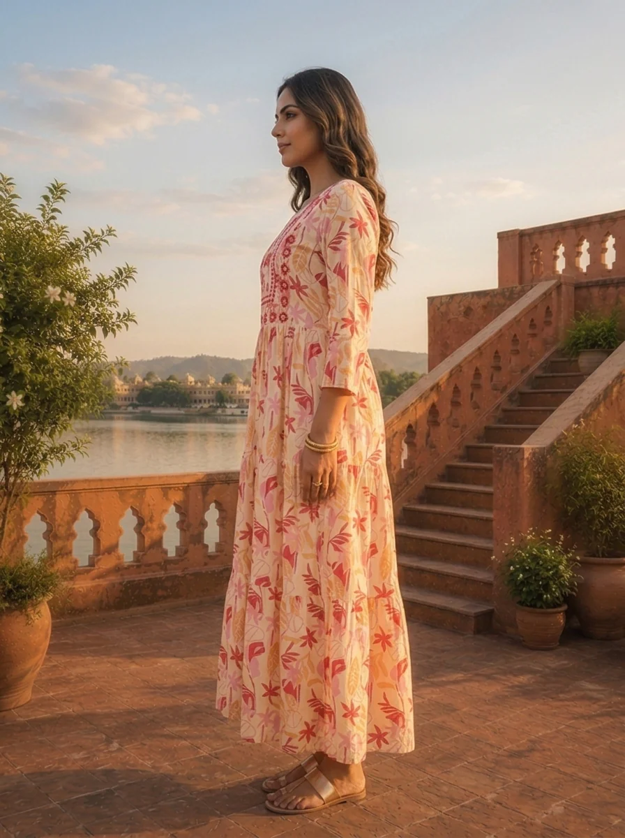 Cream Rayon Tropical Printed Kurta - Image 3