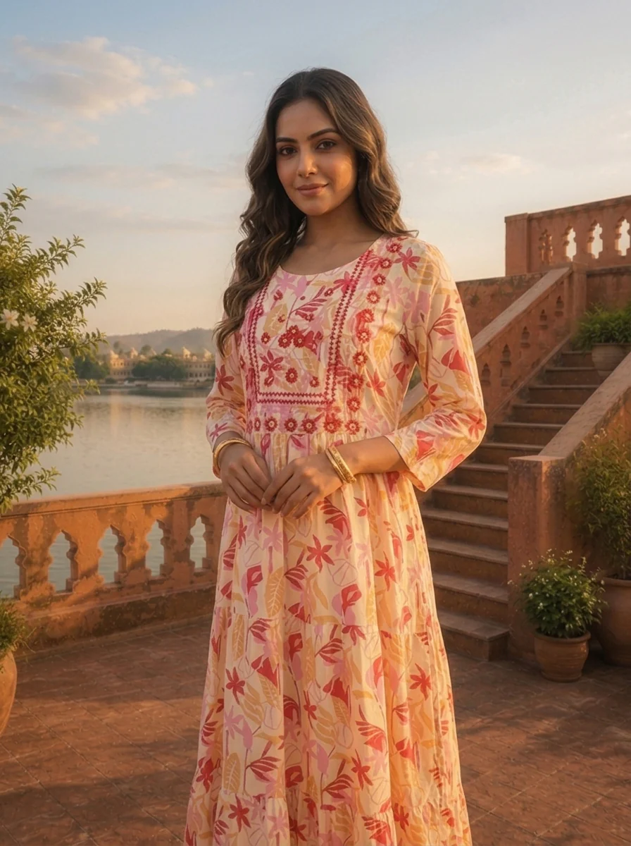 Cream Rayon Tropical Printed Kurta - Image 4