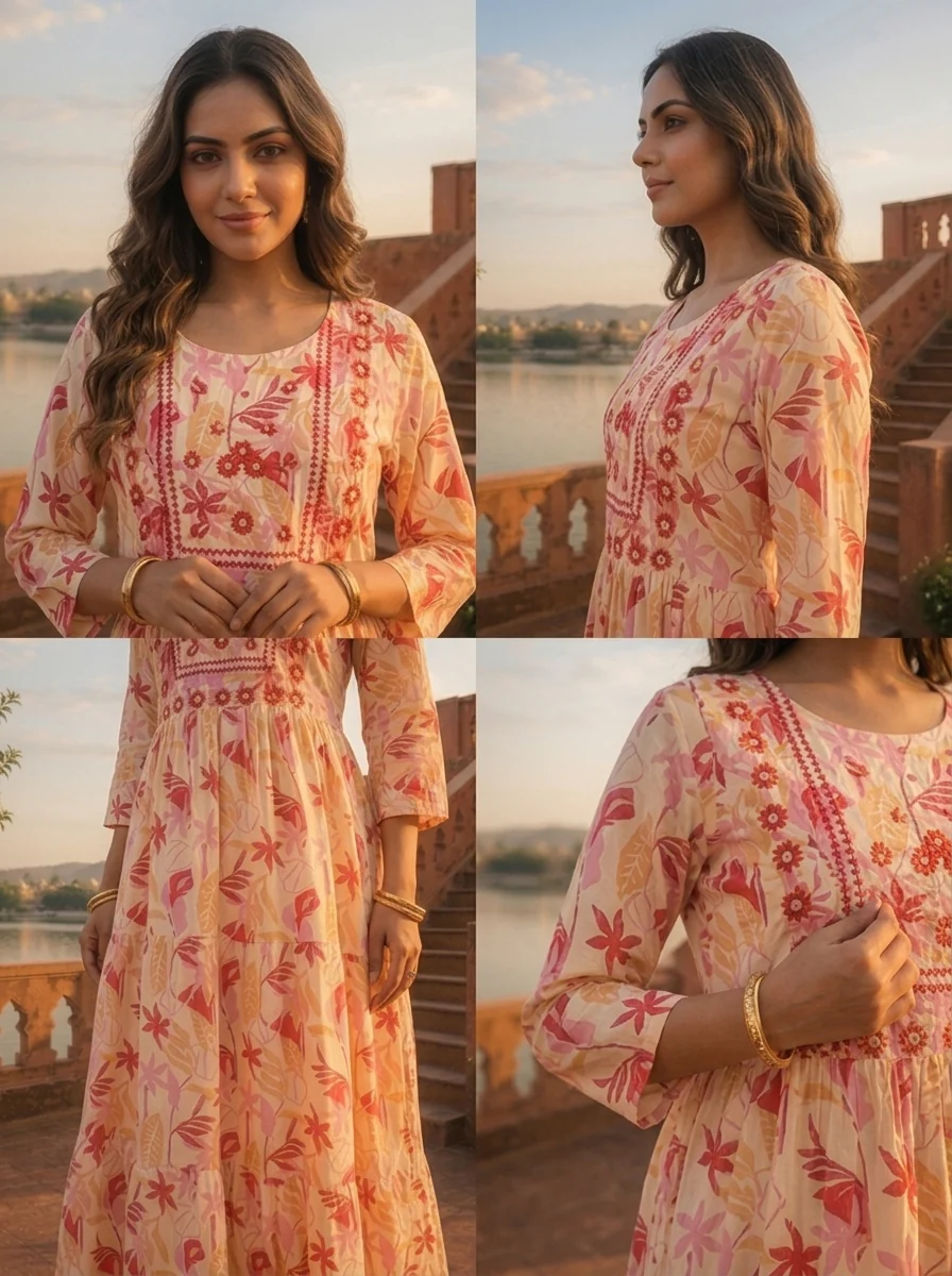 Cream Rayon Tropical Printed Kurta - Image 5