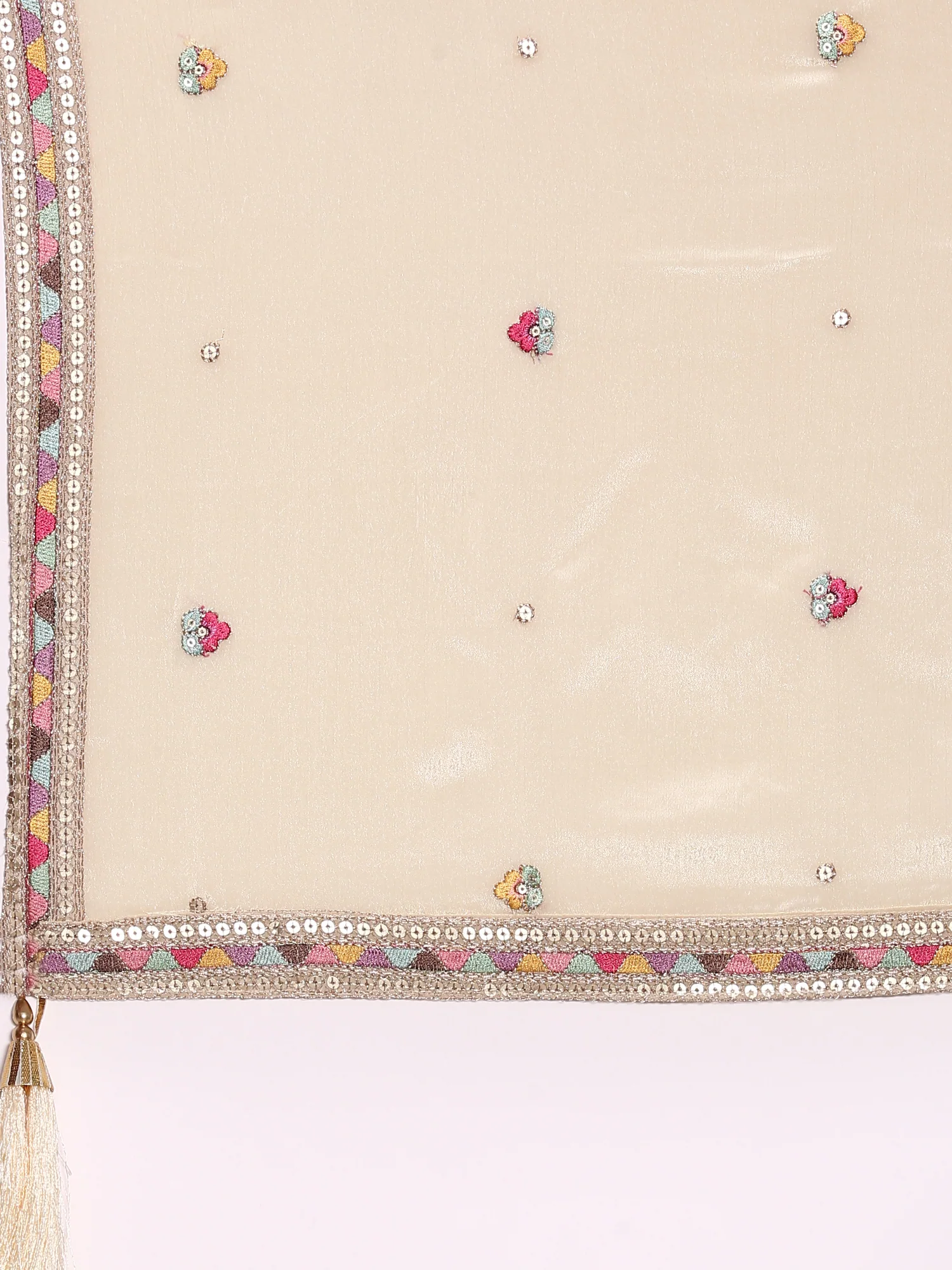 Cream Tissue Floral Embroidered Anarkali Set - Image 7