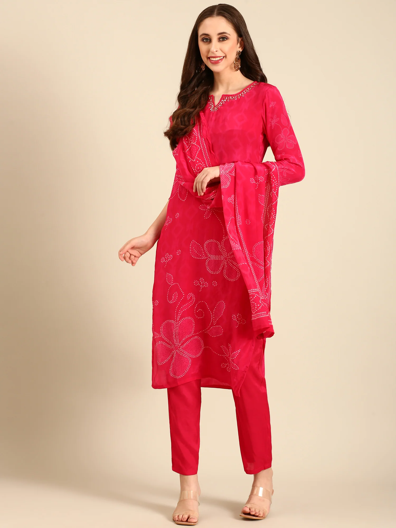 Crepe bandhani three piece suit set - Image 5