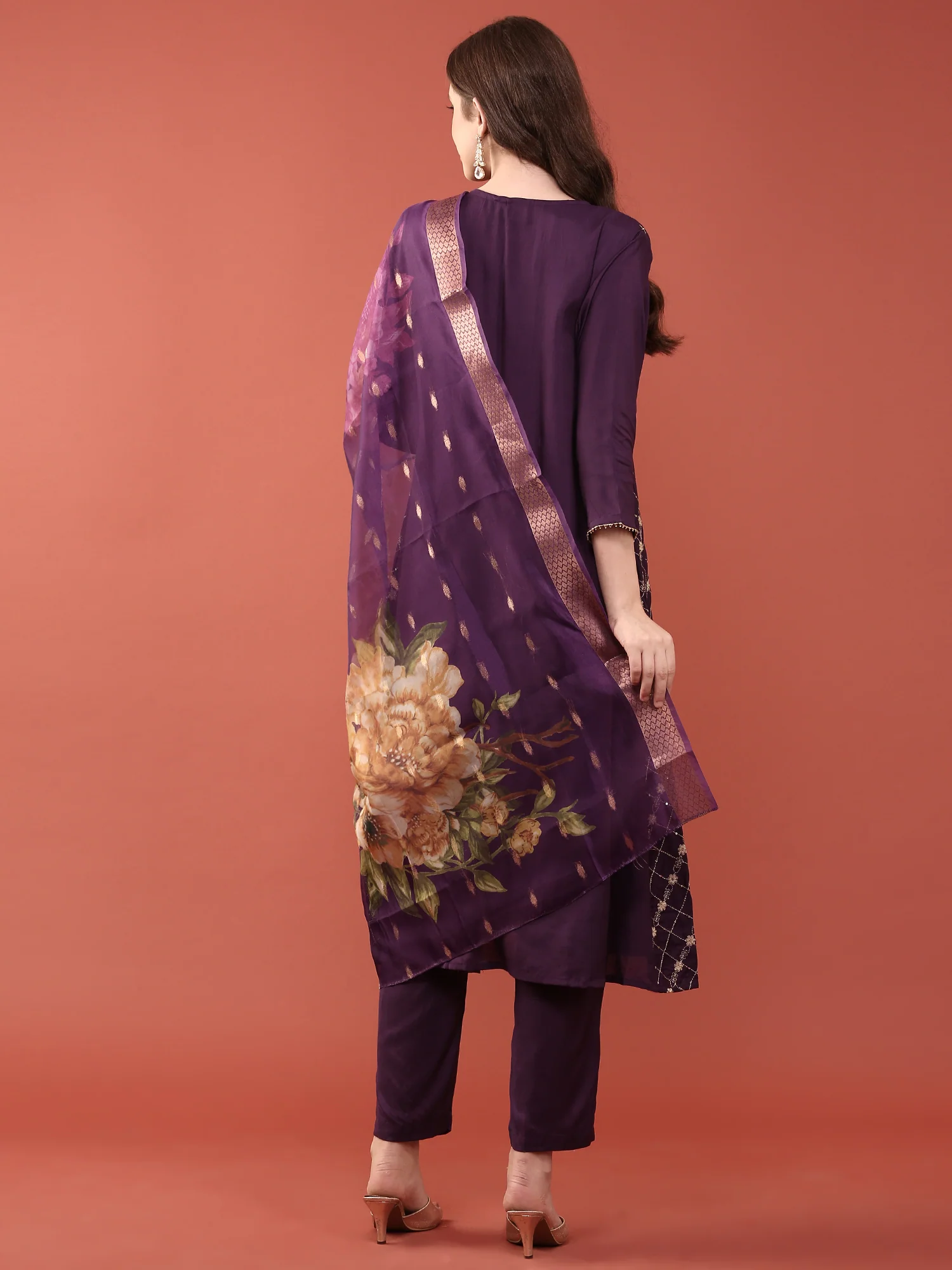 Dark Purple Muslin Three Piece Set - Image 3