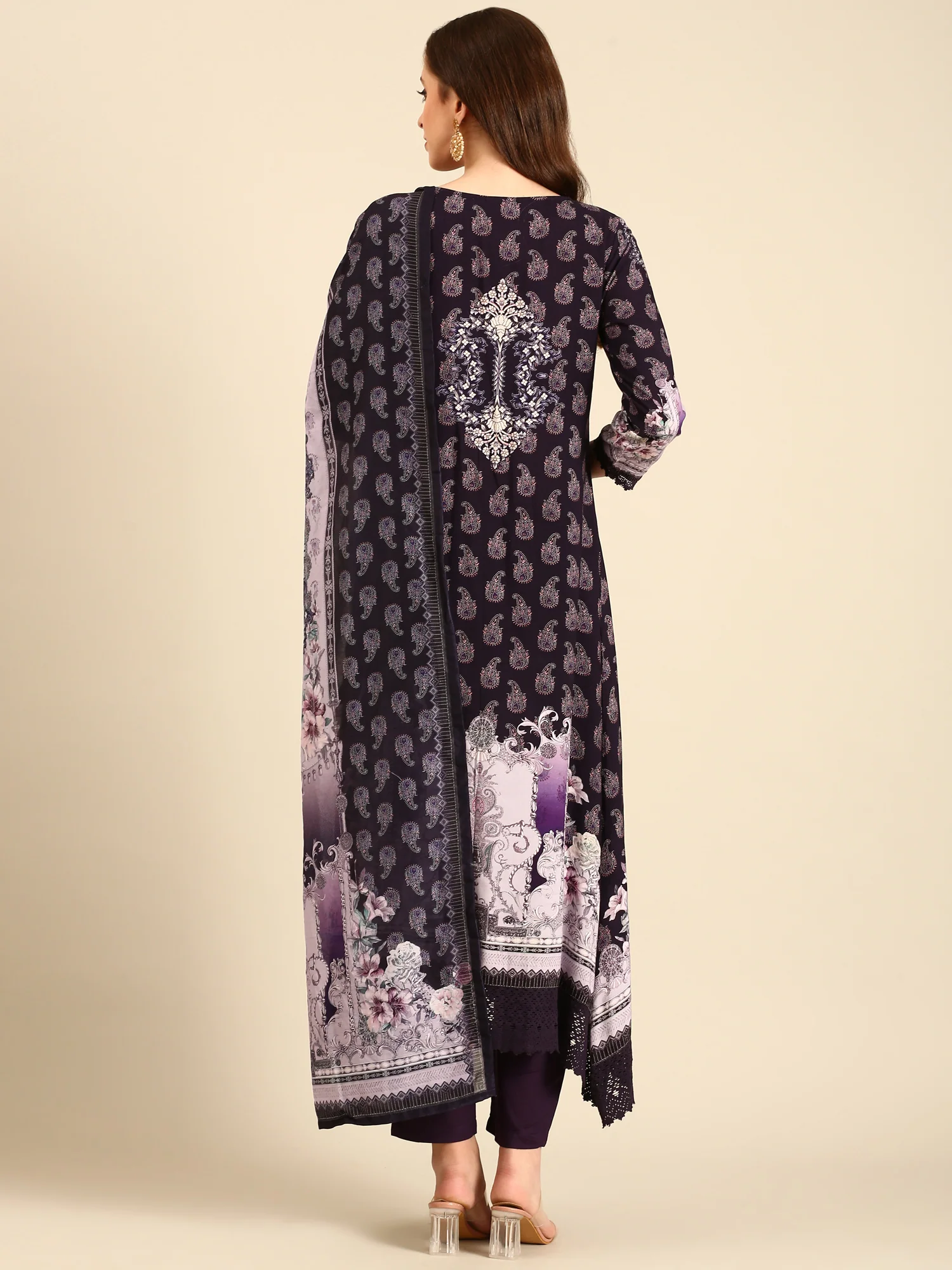 Deep Purple Rayon fabric three piece printed suit - Image 4