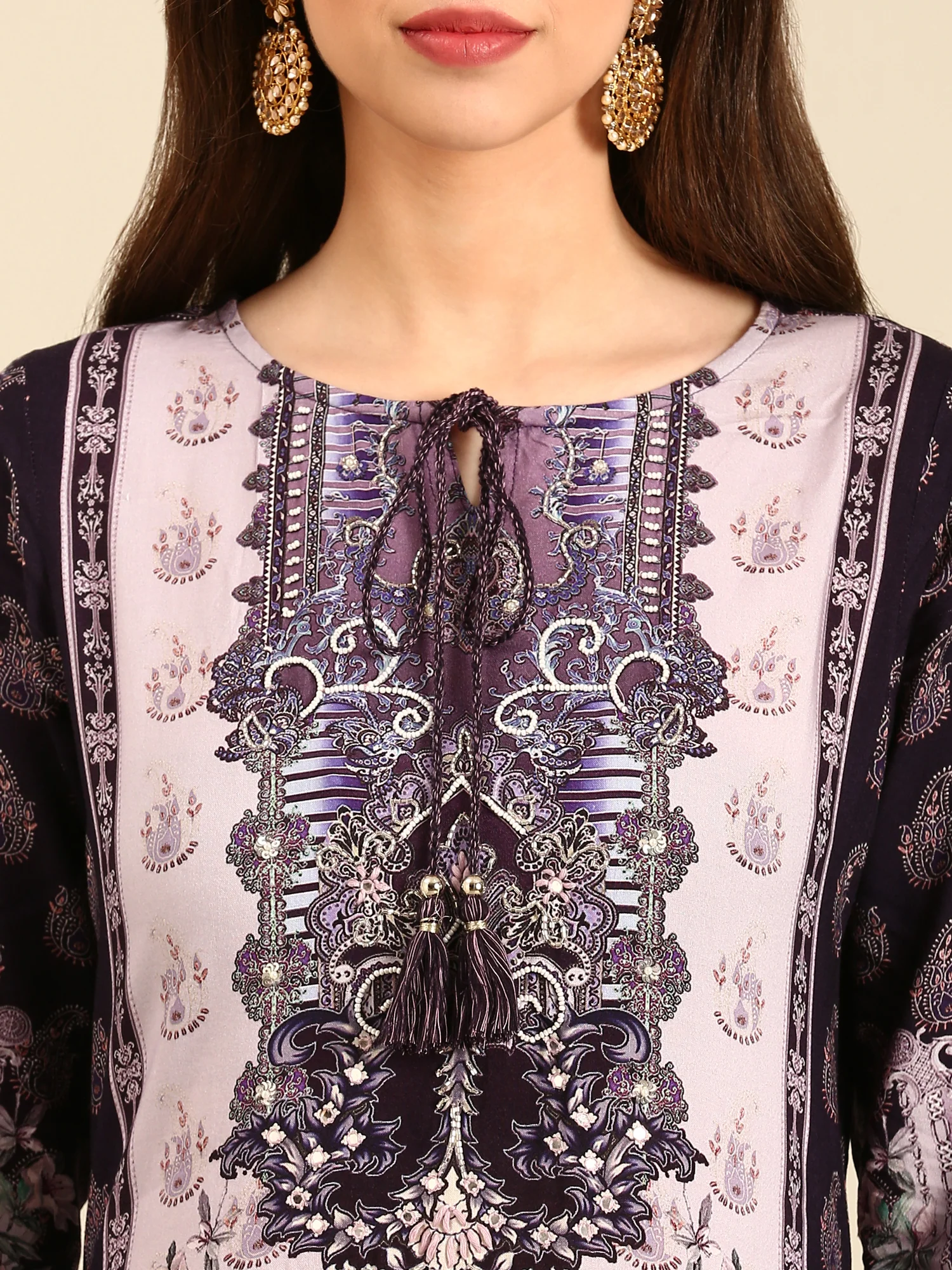 Deep Purple Rayon fabric three piece printed suit - Image 5
