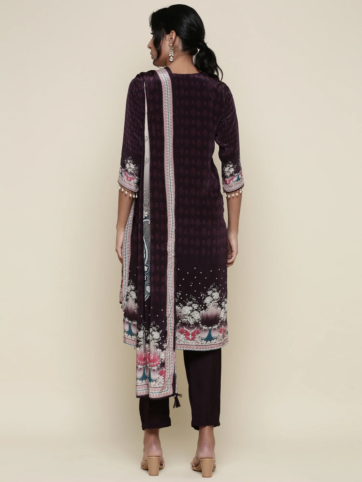 Deep wine Digital printed Three piece suit set - Image 3