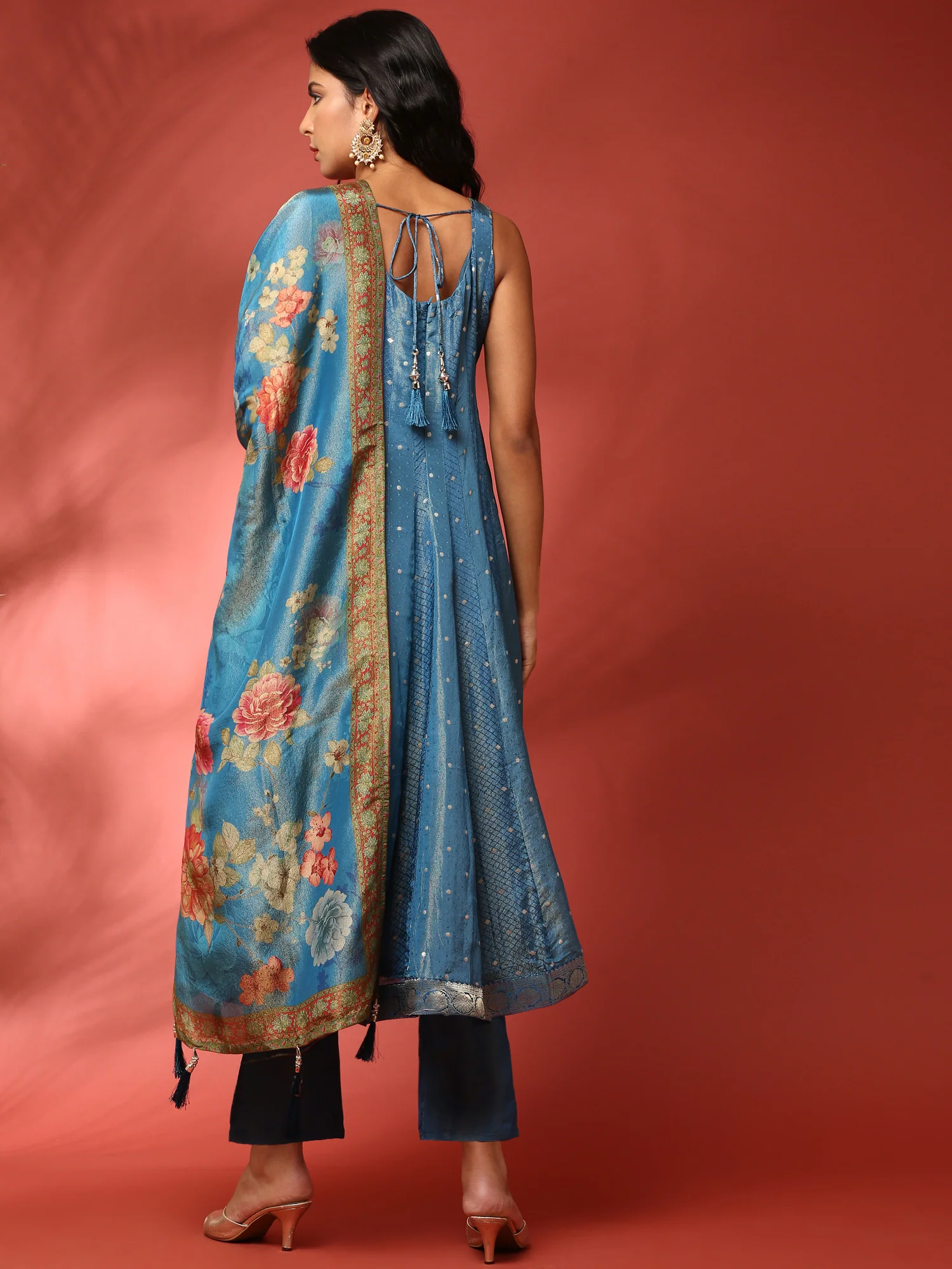 Ferozi tissue fabric anarkali three piece suit set - Image 4