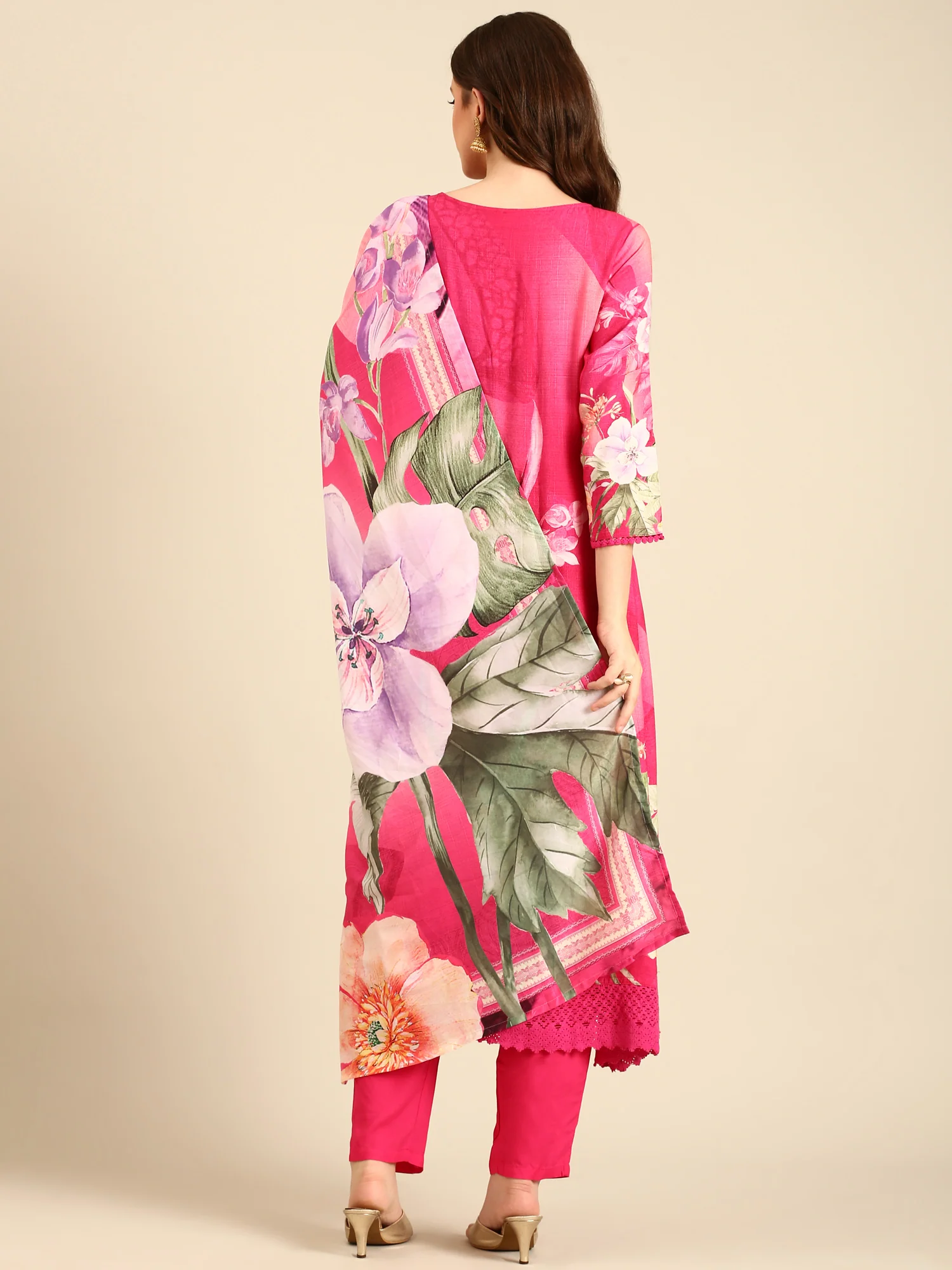 Floral printed three piece suit set with sequins embroidery - Image 3