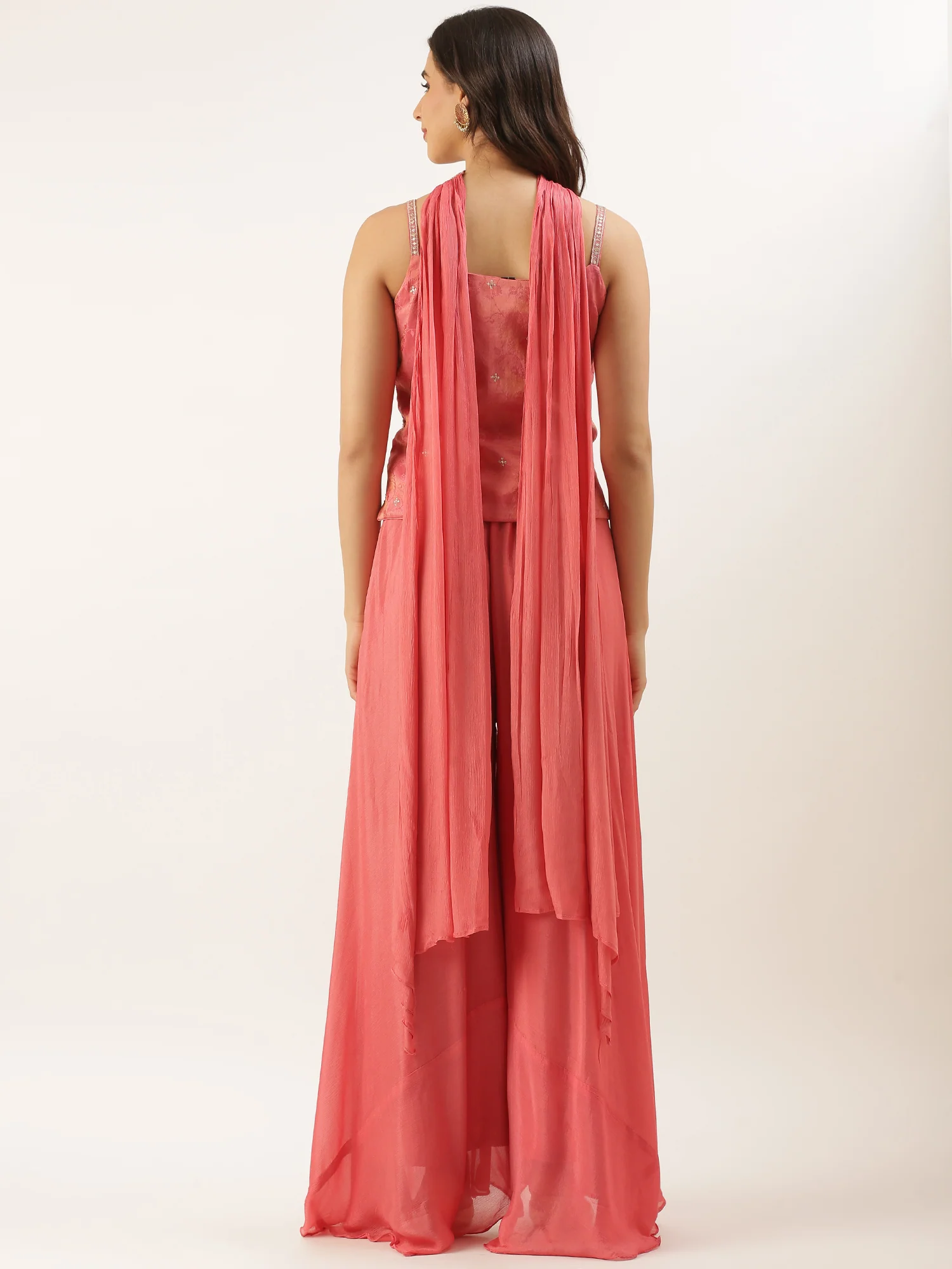 Gajari Tissue Embroidered Peplum With Palazzo - Image 3