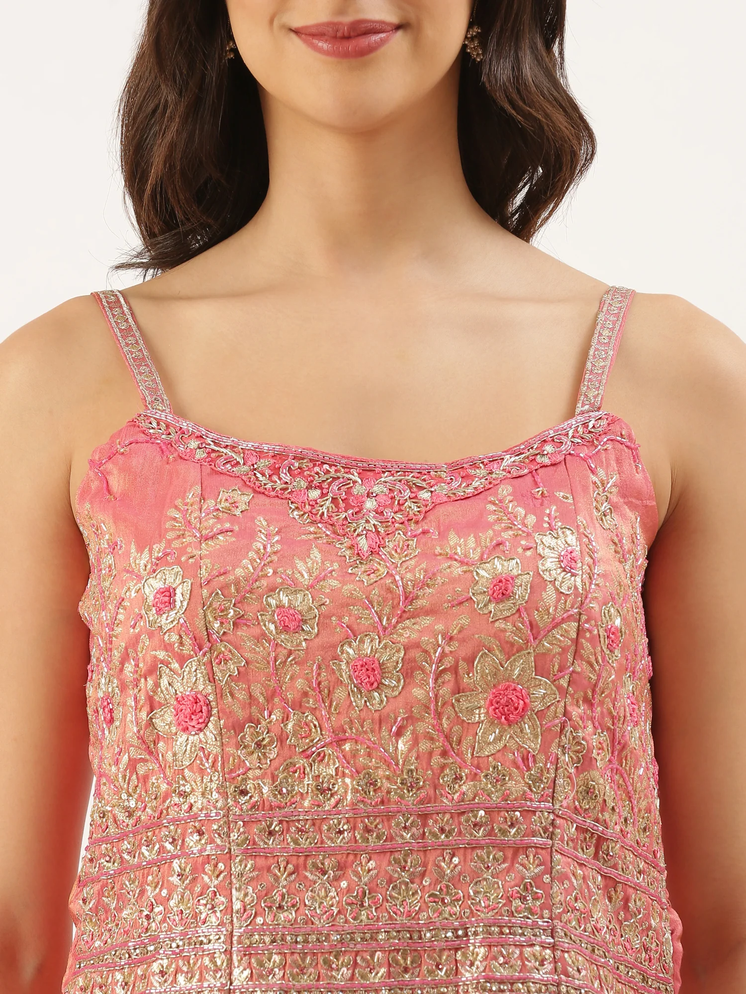Gajari Tissue Embroidered Peplum With Palazzo - Image 4