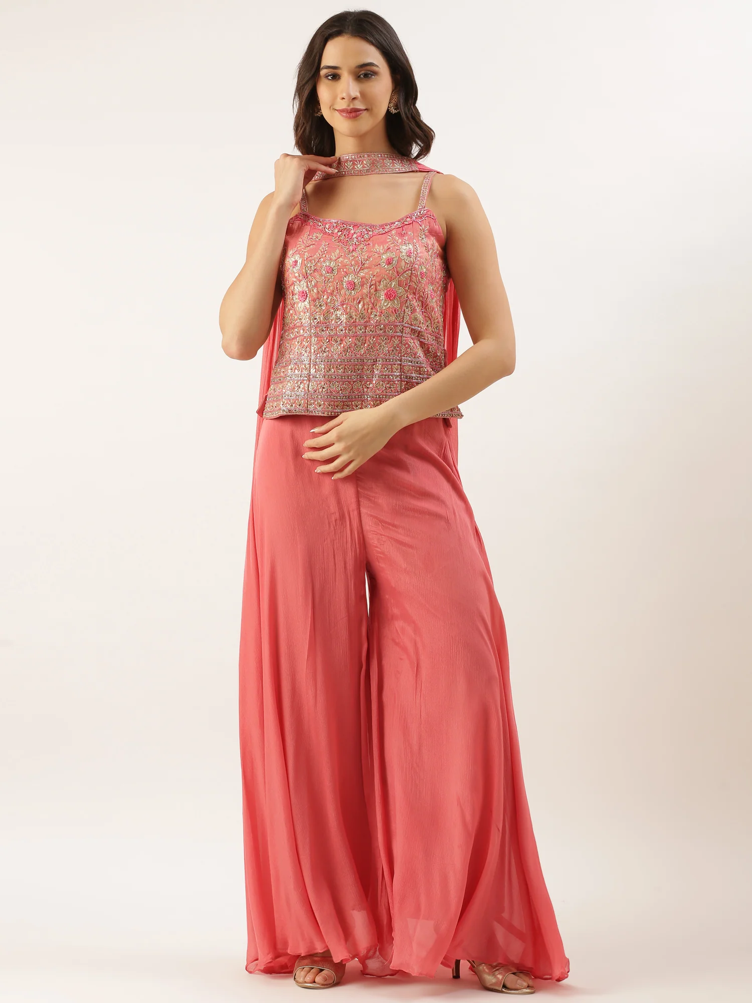 Gajari Tissue Embroidered Peplum With Palazzo - Image 6