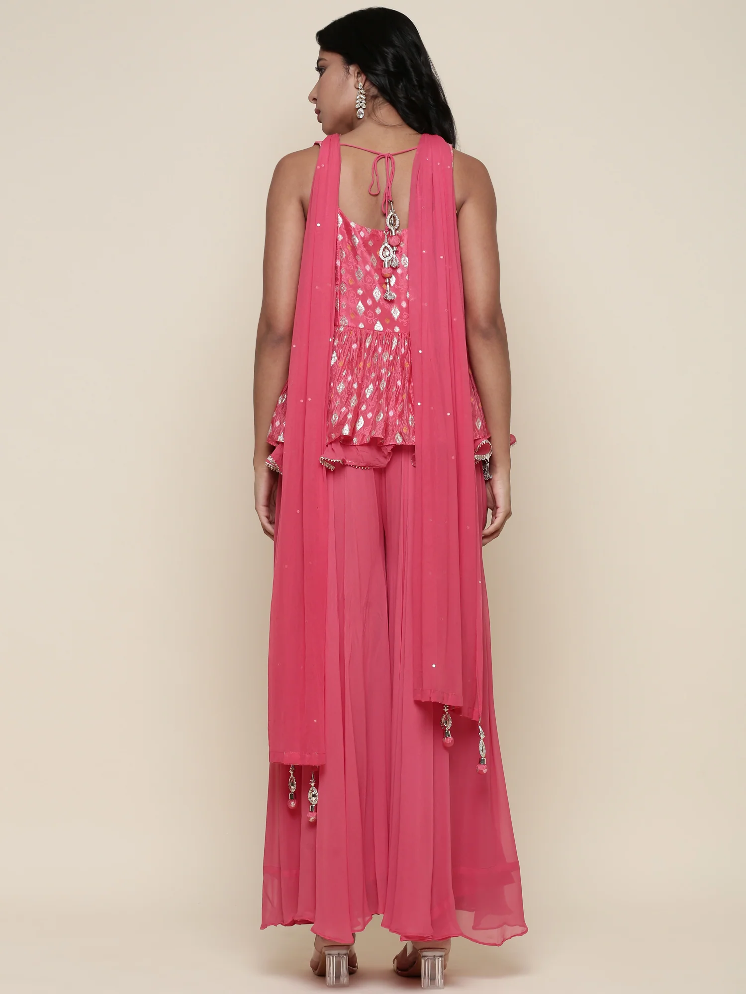 Ghajari georgette peplum and palazzo three piece set - Image 3