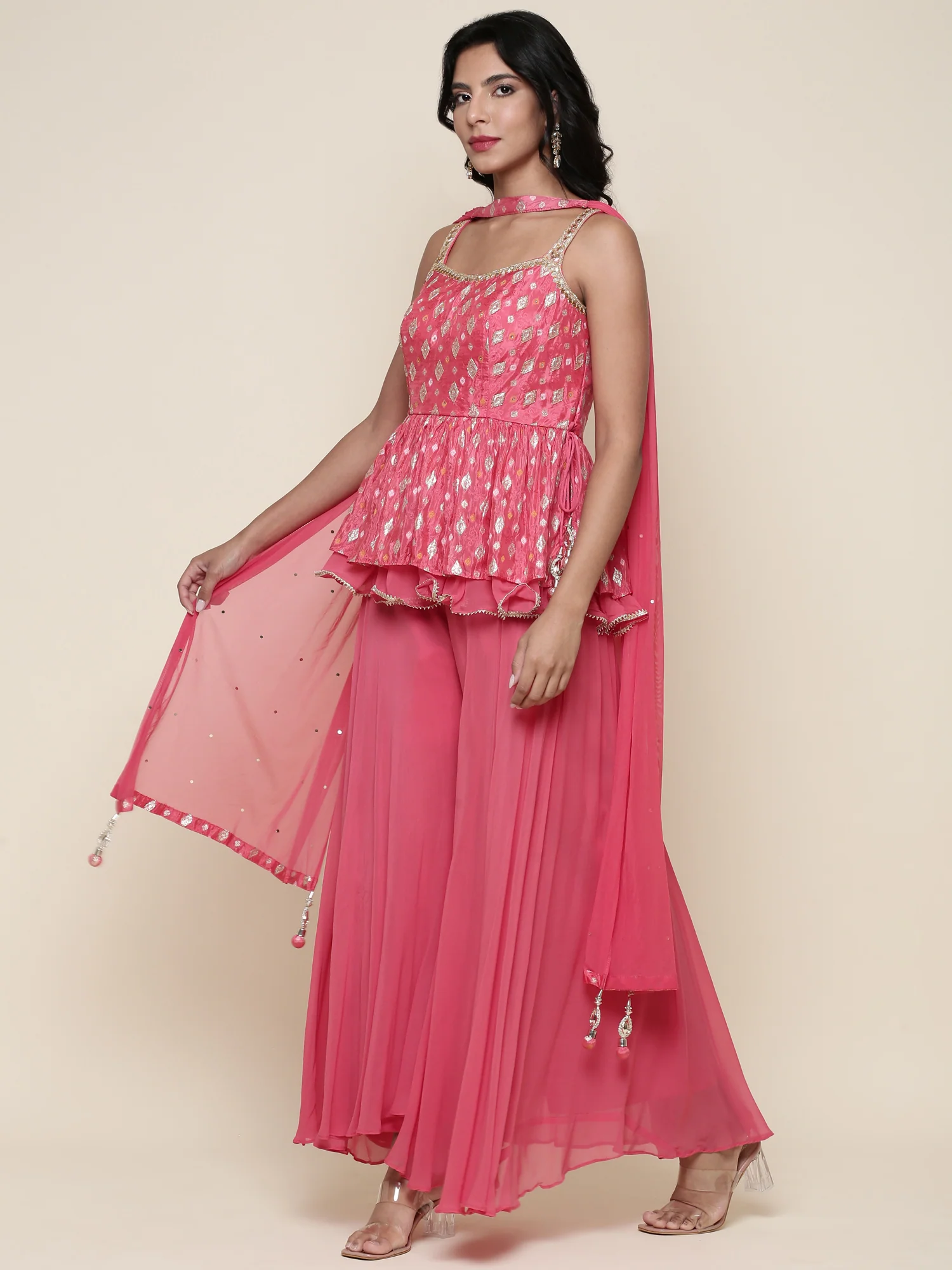 Ghajari georgette peplum and palazzo three piece set - Image 5