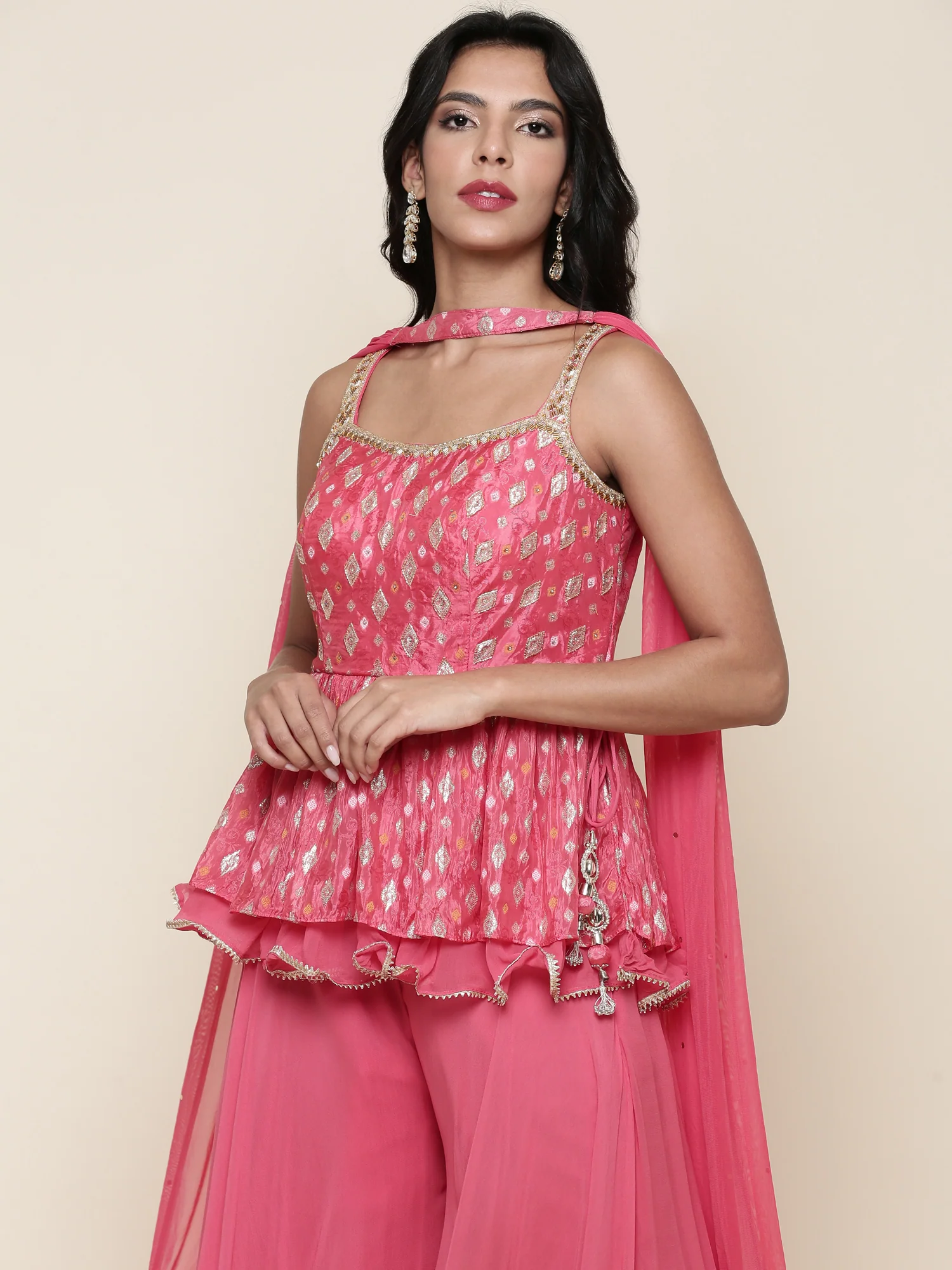 Ghajari georgette peplum and palazzo three piece set - Image 6