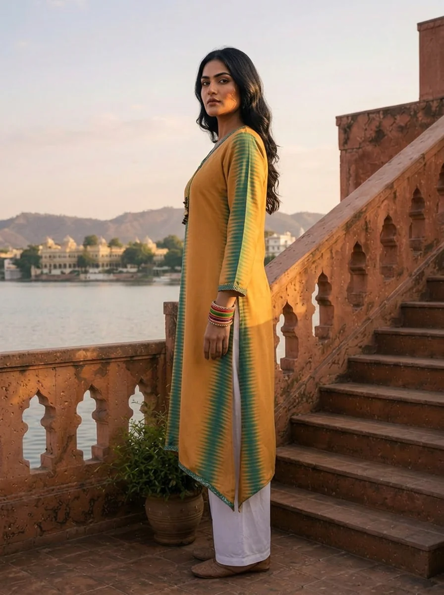 Gold Rayon Shibori Printed Kurta - Image 5