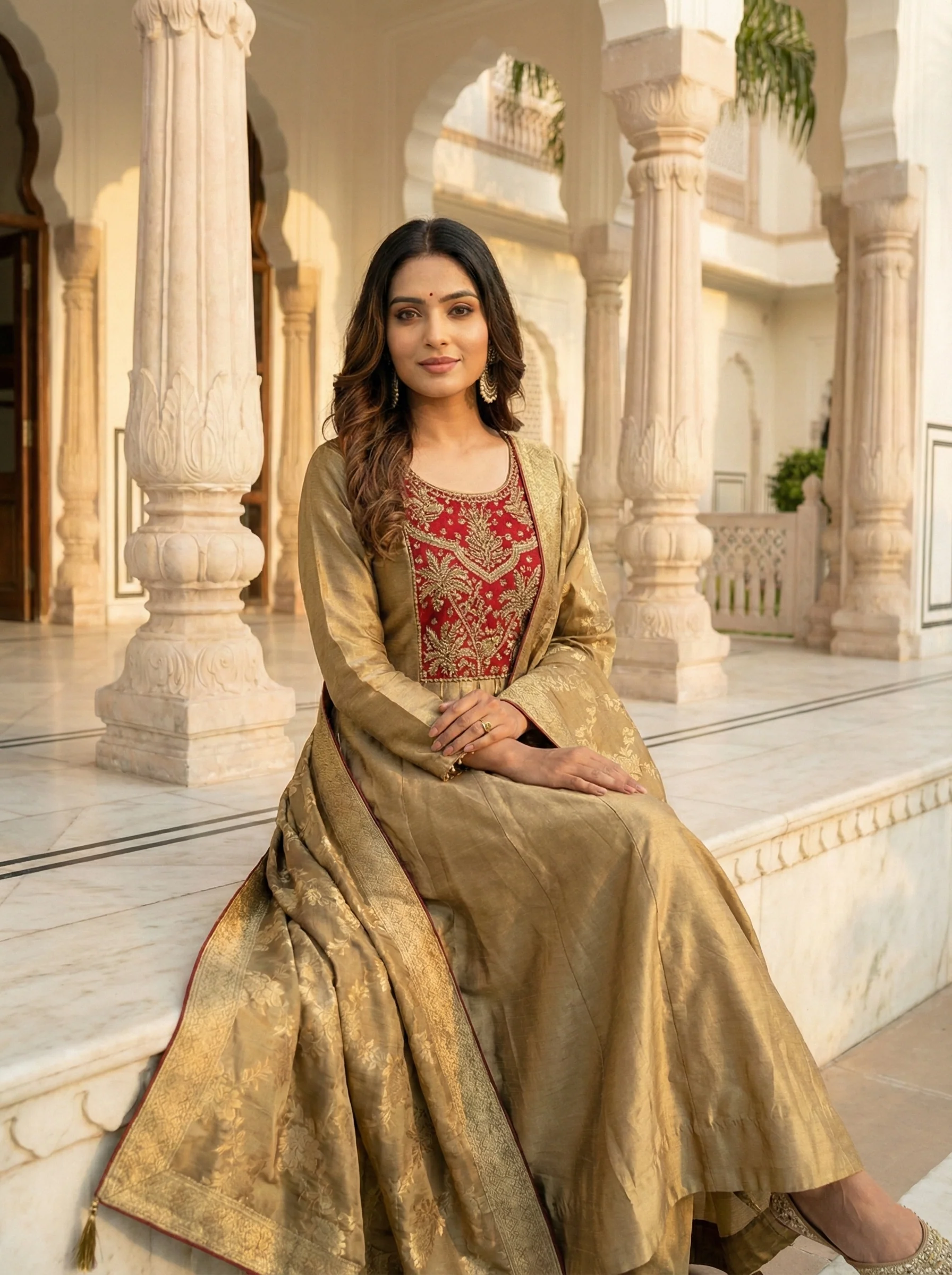 Gold Tissue Zari Embroidered Anarkali Set - Image 4