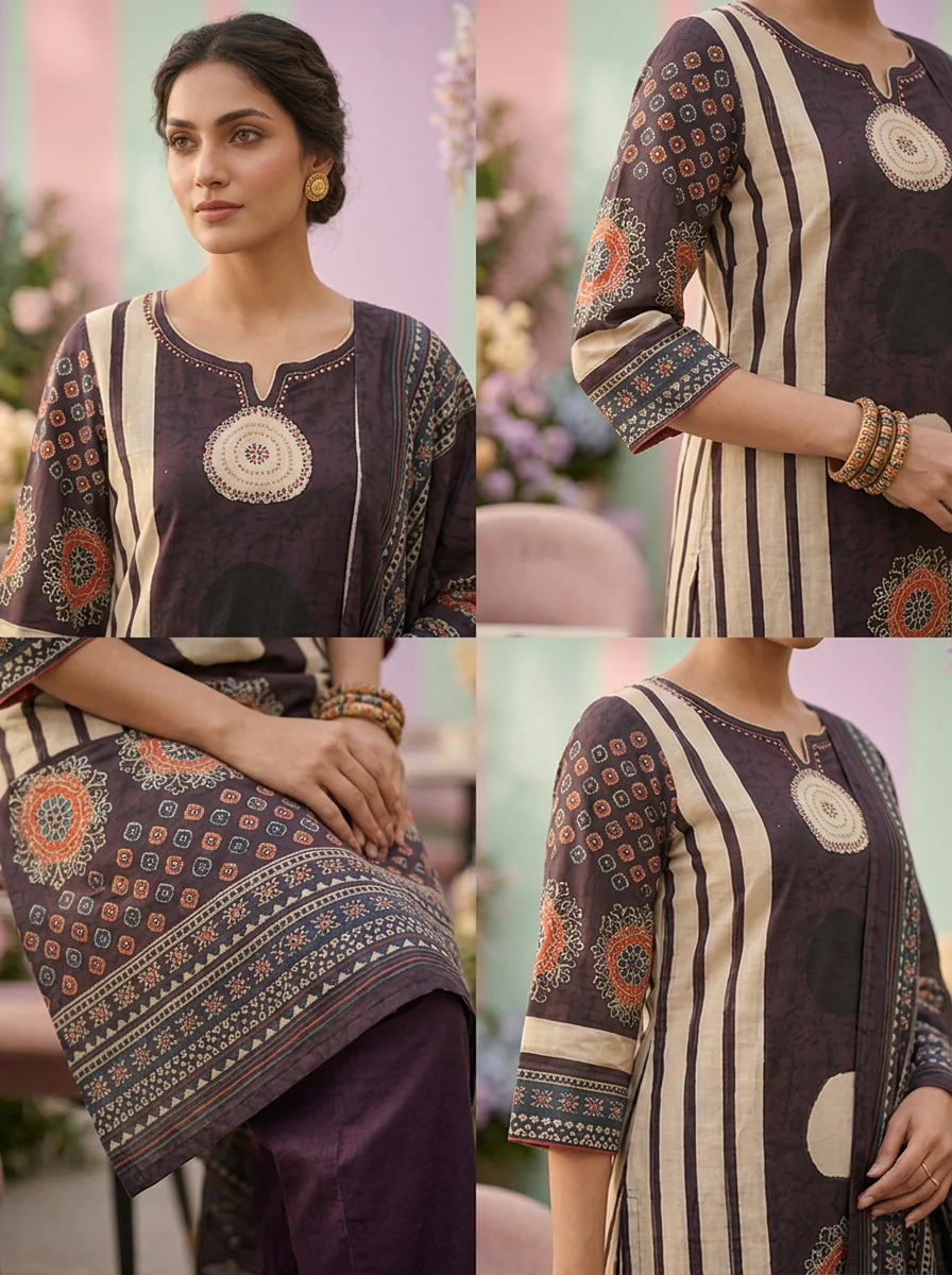 Grape Cotton Printed Three Piece Set - Image 3