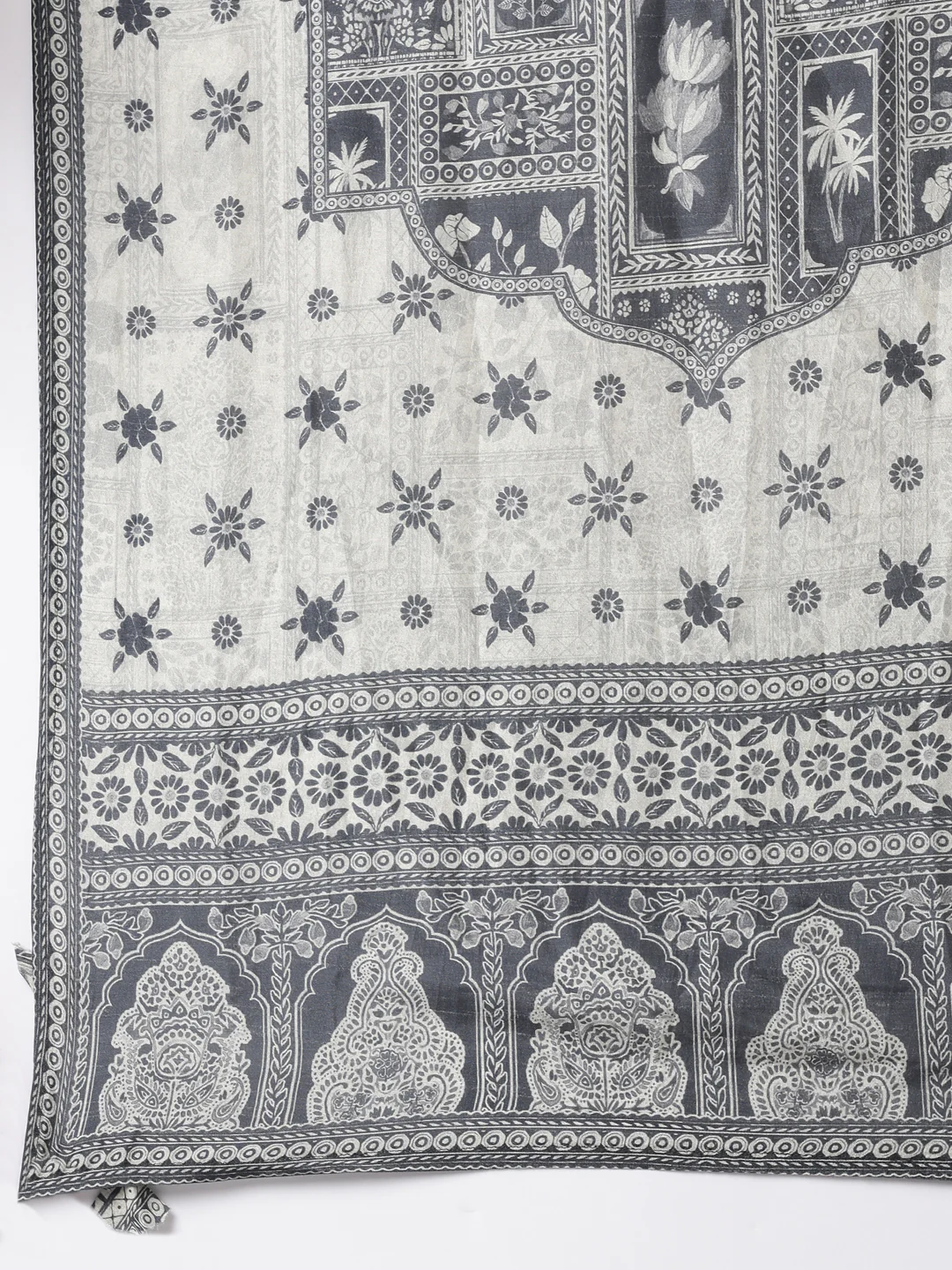 Gray Muslin Printed Three Piece Set - Image 7