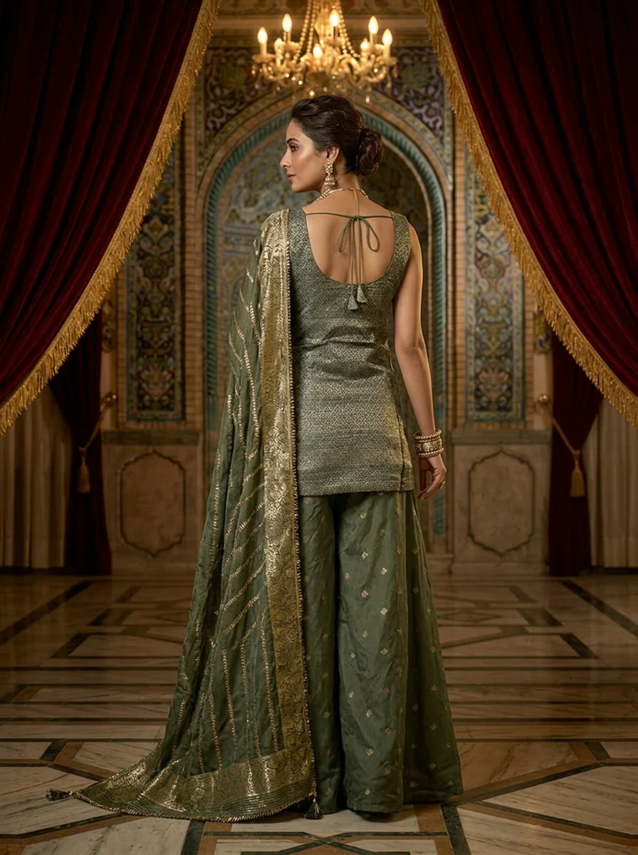 Green Banaras Zari Embroidered Ghagra Set - Image 2