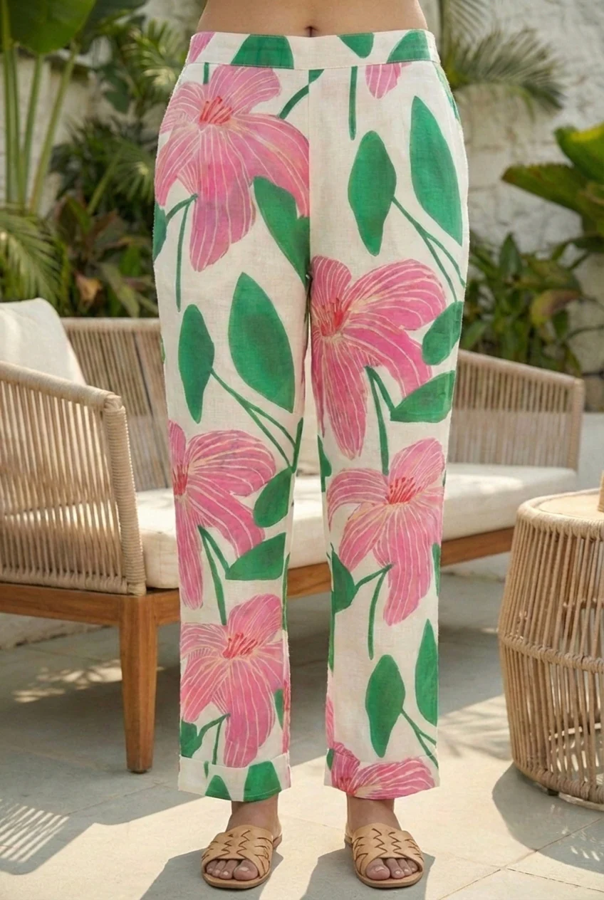 Green Cotton Floral Printed Two Piece Set - Image 6