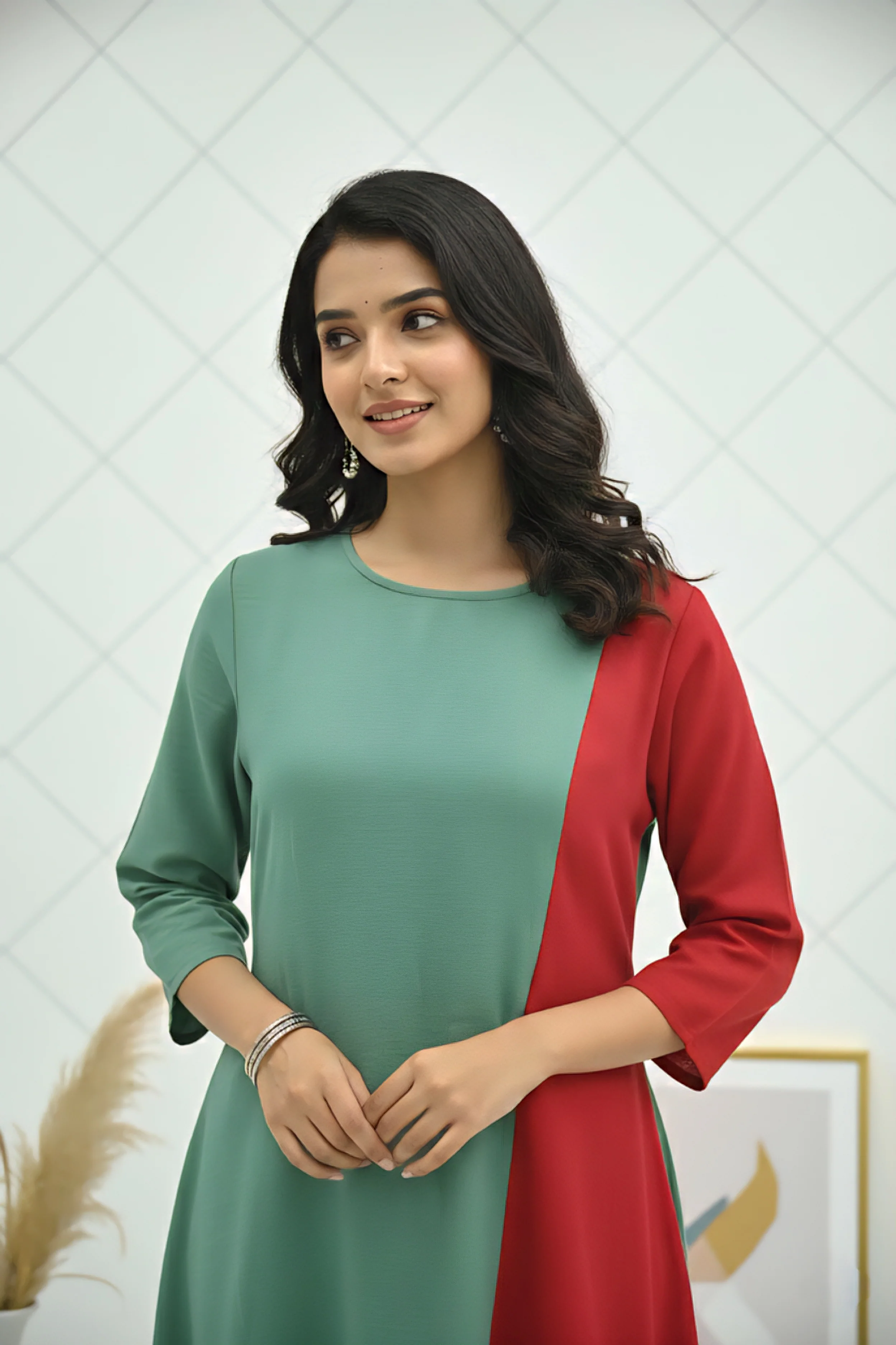 Green Georgette Solid Printed Kurta - Image 2
