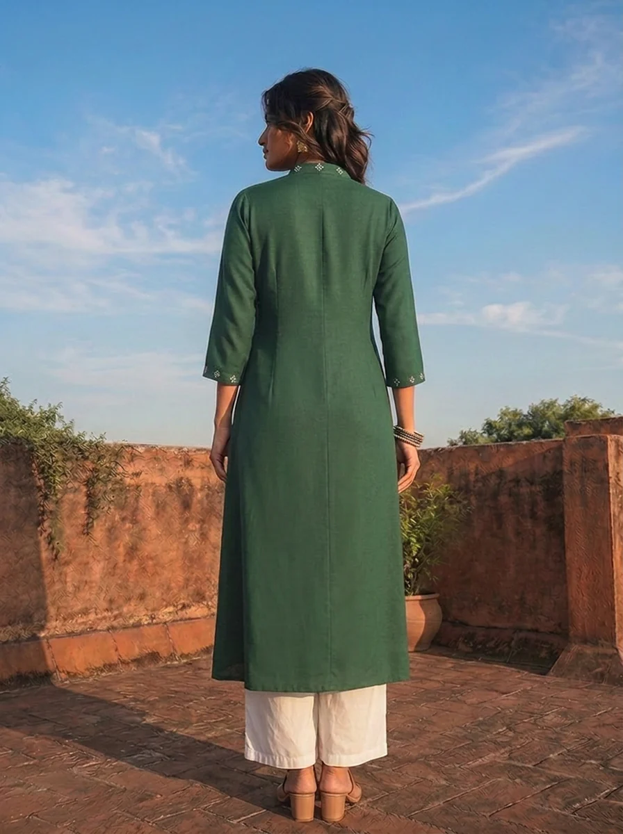 Green Rayon Diamond Butti Printed Dress - Image 2