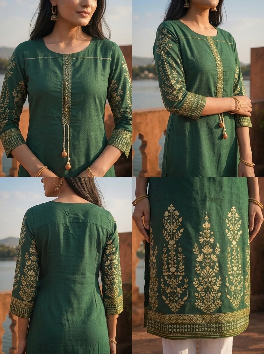 Green Rayon Floral Motifs Printed Kurta - Image 5