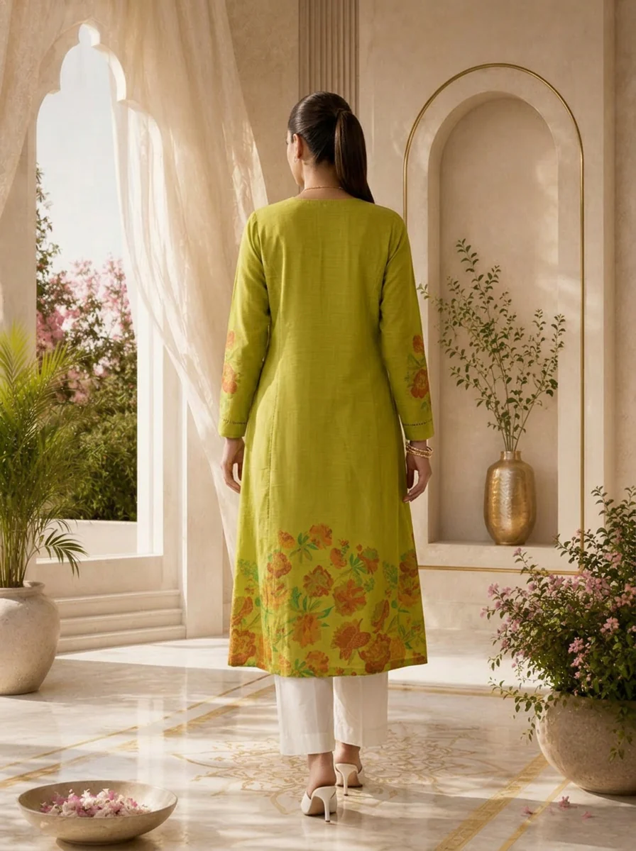 Green Rayon Pleated Design Kurta - Image 2