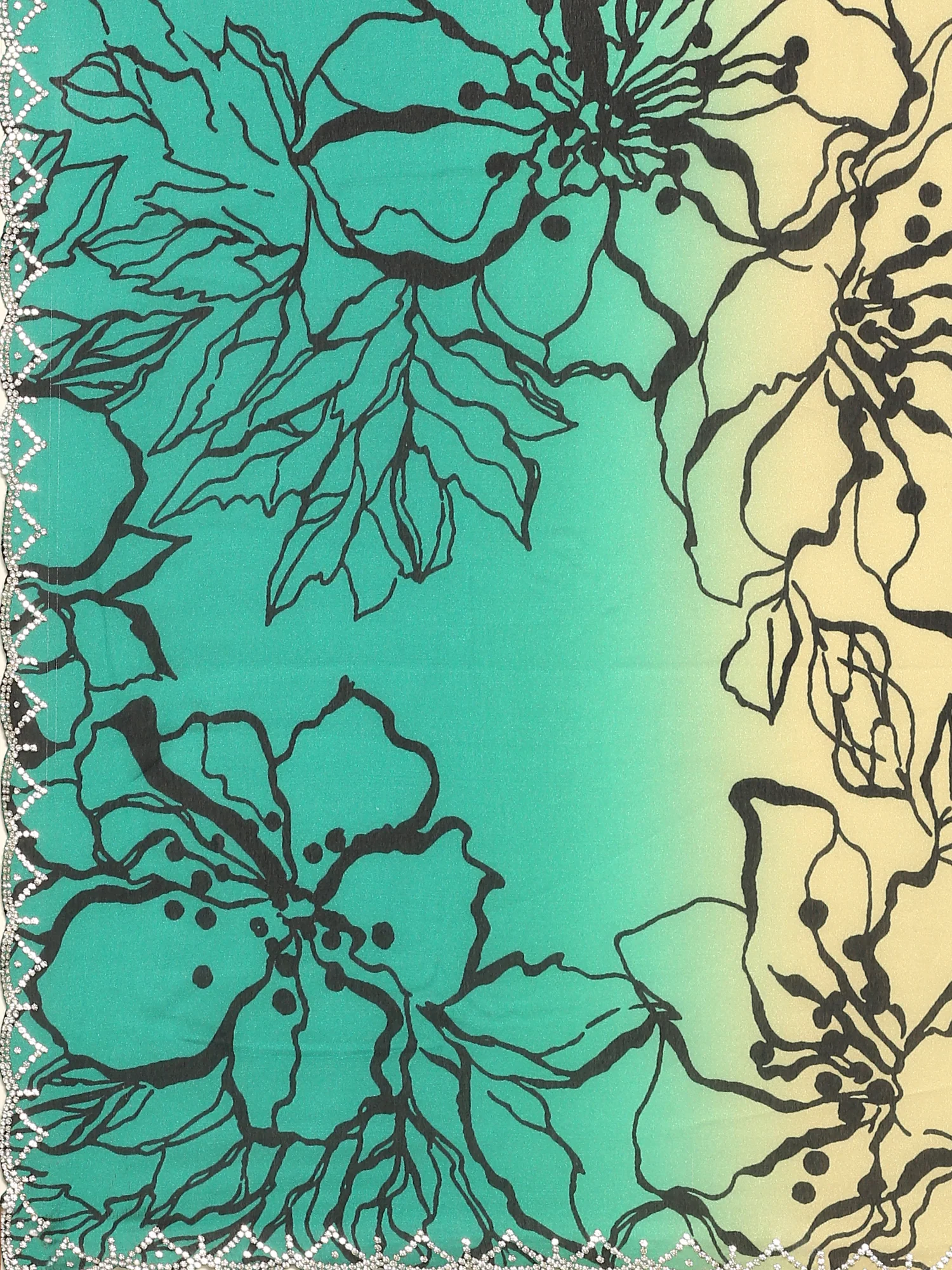 Green Satin printed saree with Swarovski embroidery - Image 5