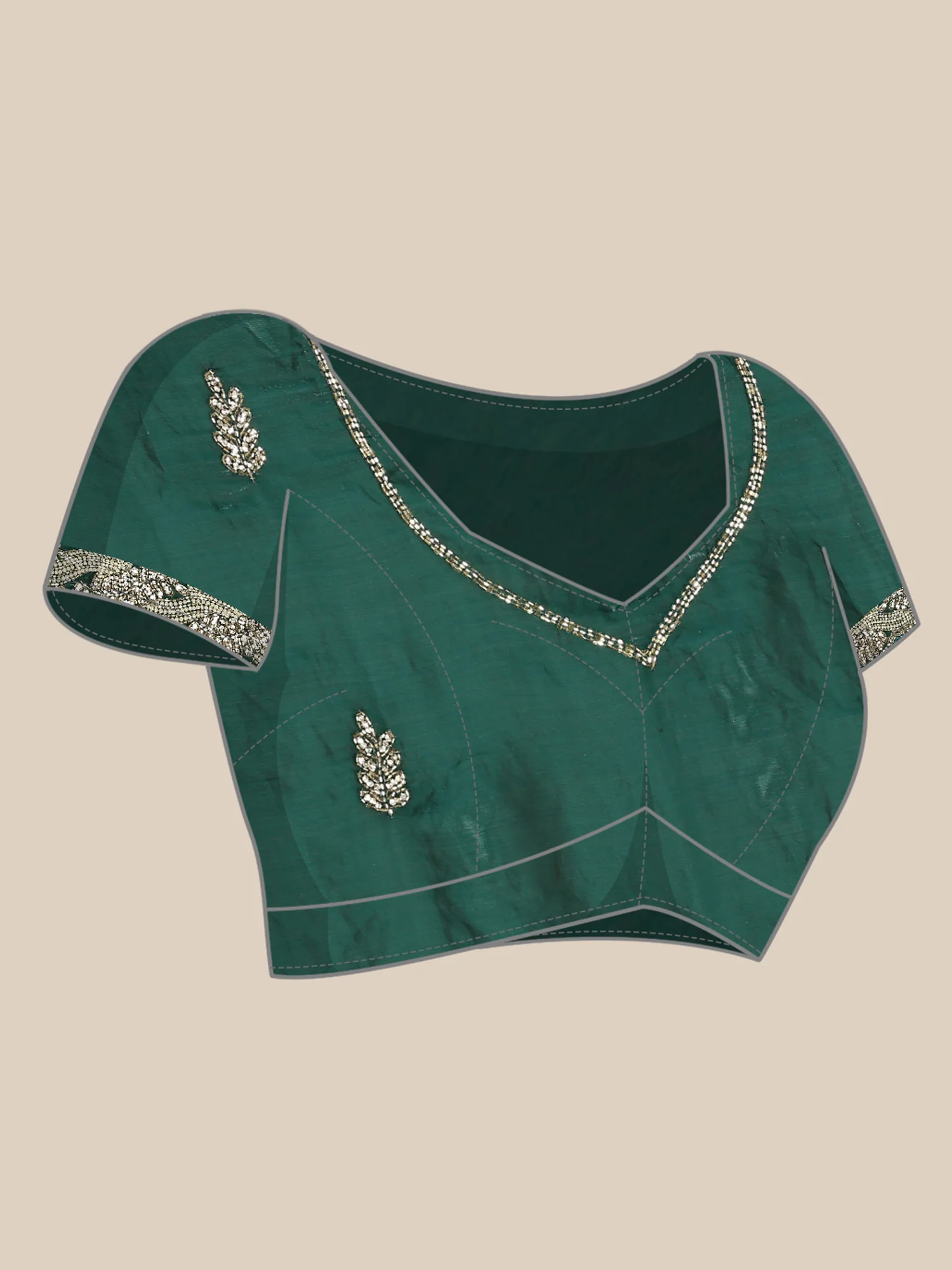 Green shimmer tissue saree with cut Dana & Swarovski embroidery - Image 6