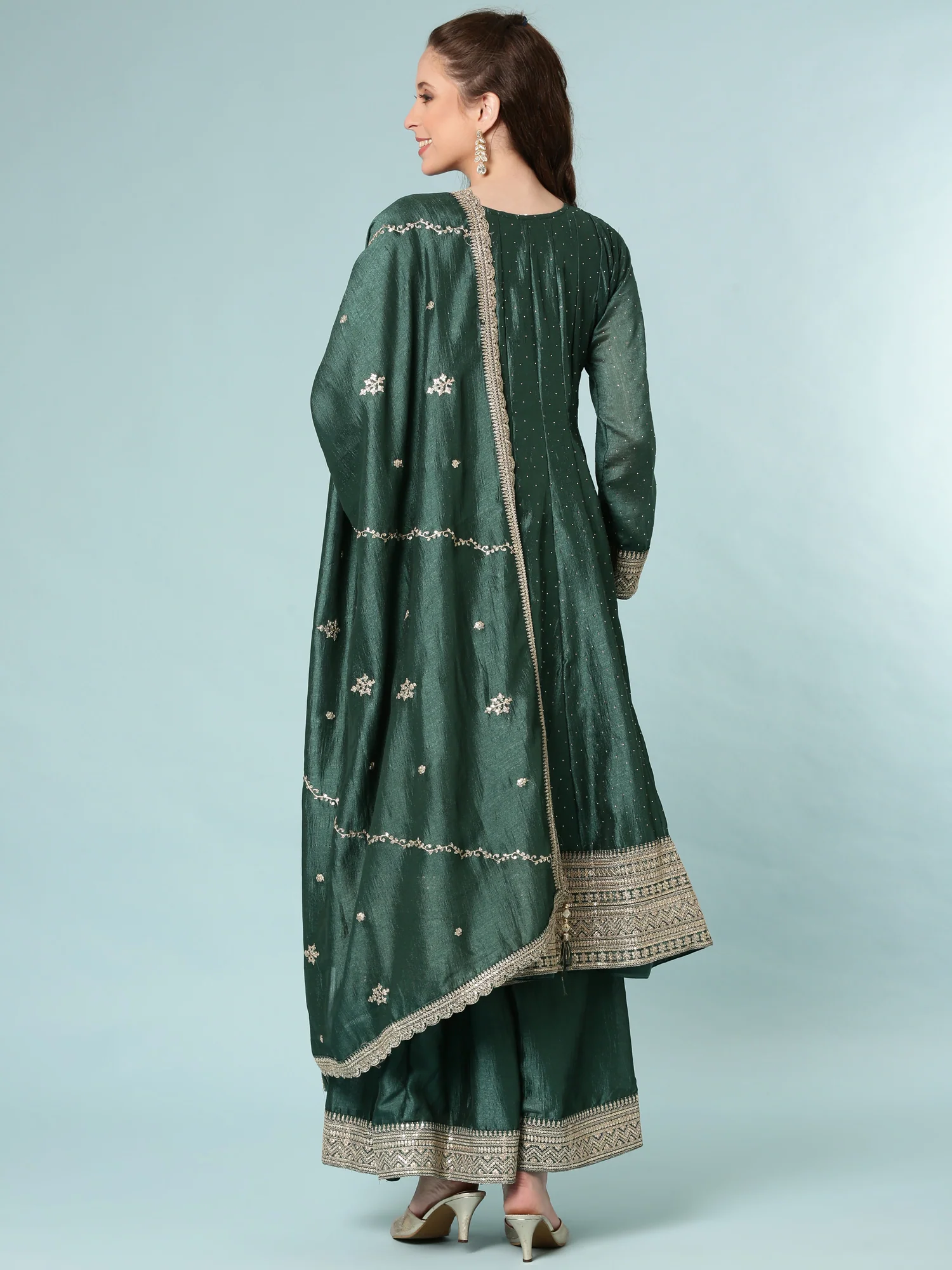 Green Silk Anarkali Set - Image 3