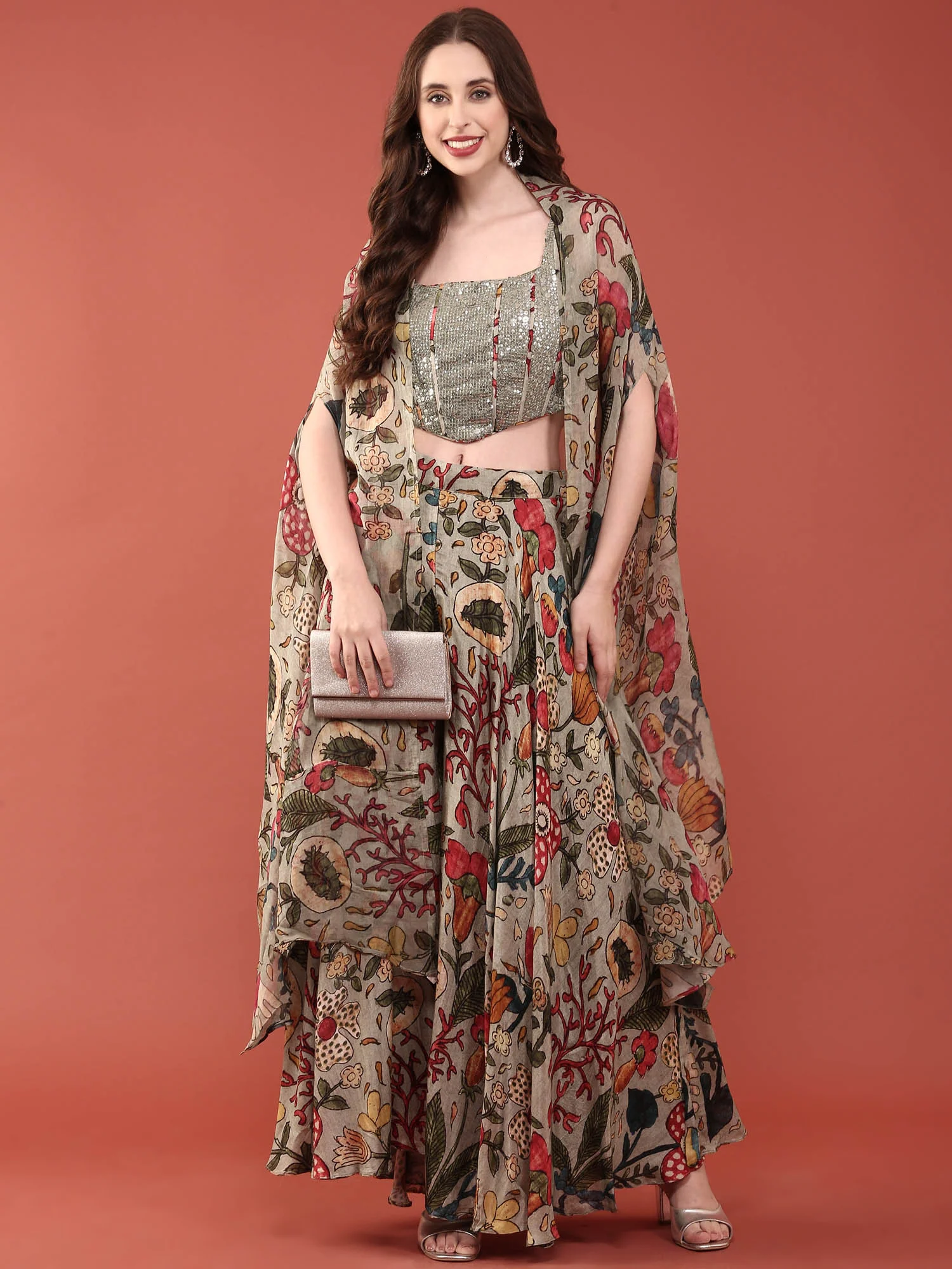 Green Silk Heavy Sequence Embroidery Crop Top With Palazzo