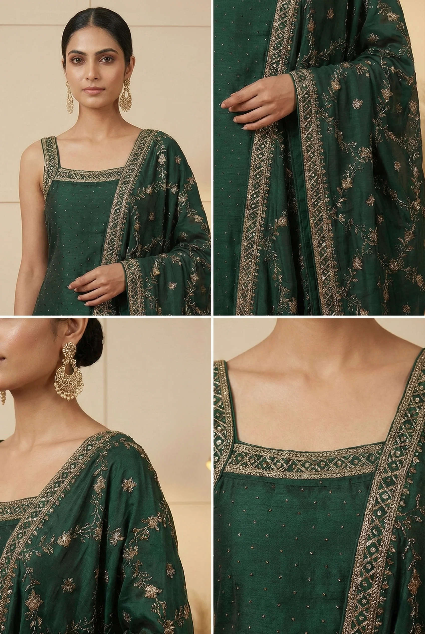 Green Vichitra Silk Embroidery Three Piece Set - Image 3