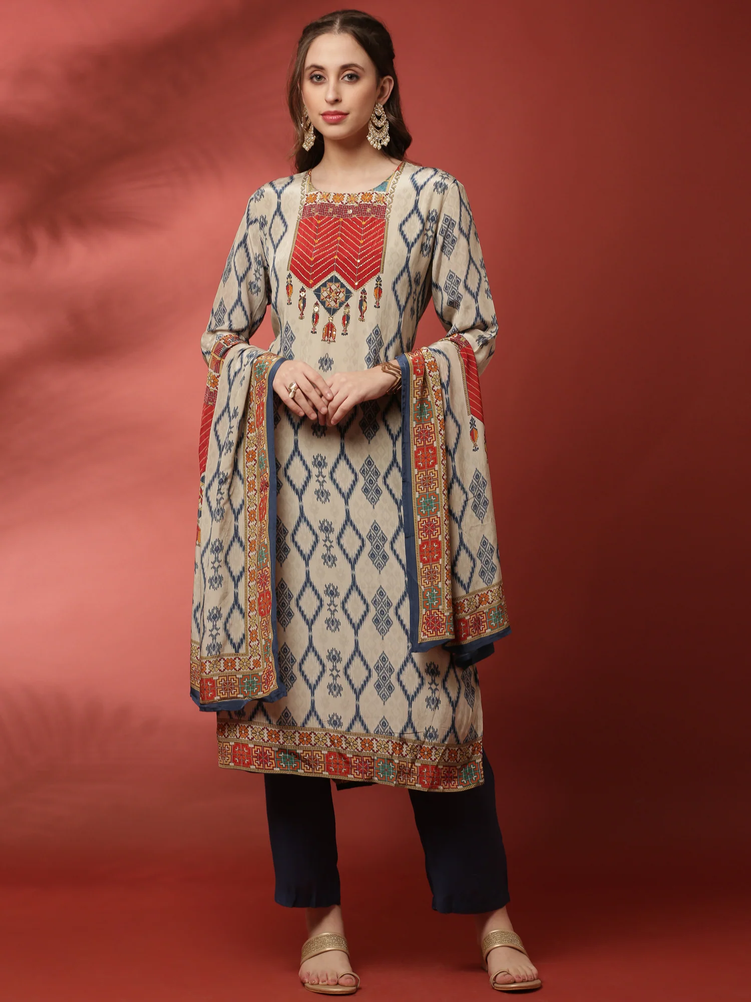 Grey Ikat fabric three piece suit