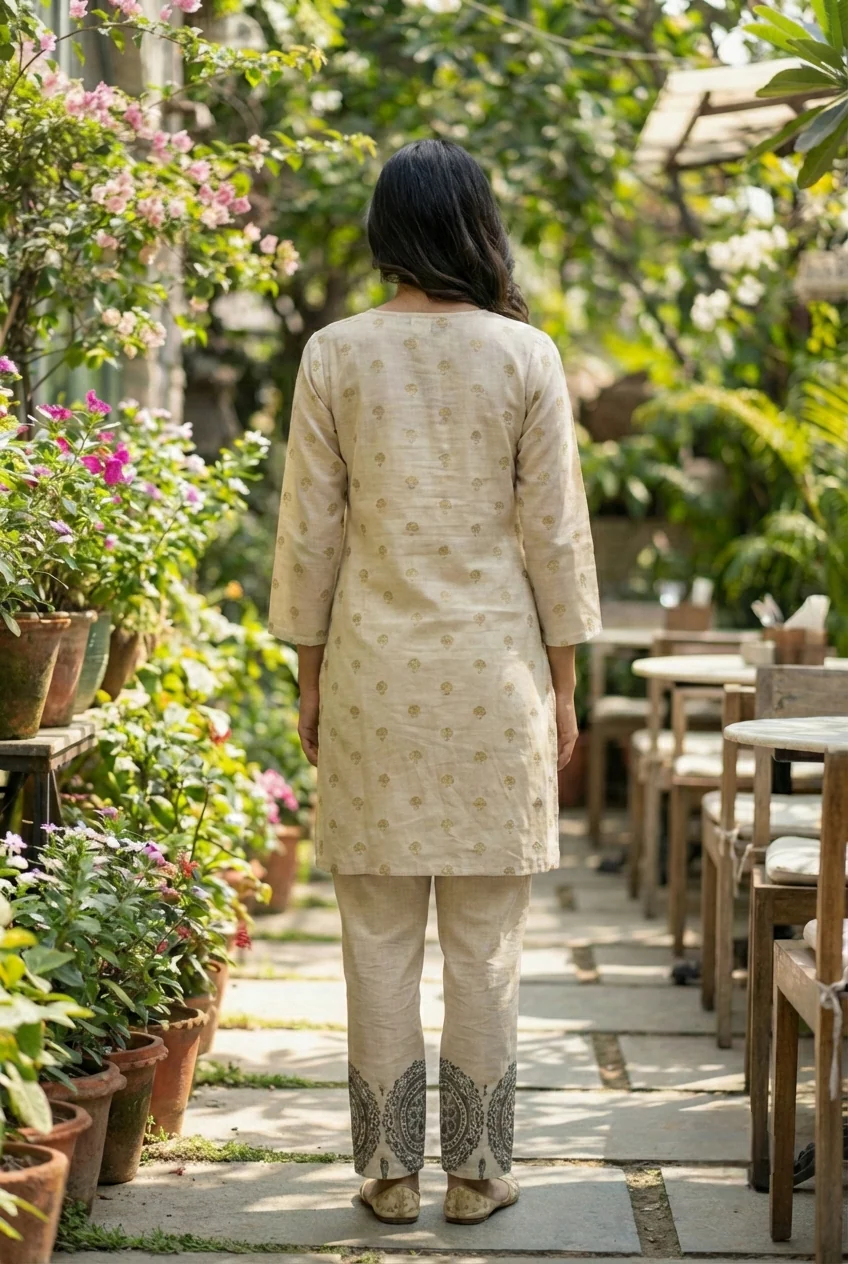 Grey Linen Printed Two Piece Set - Image 2