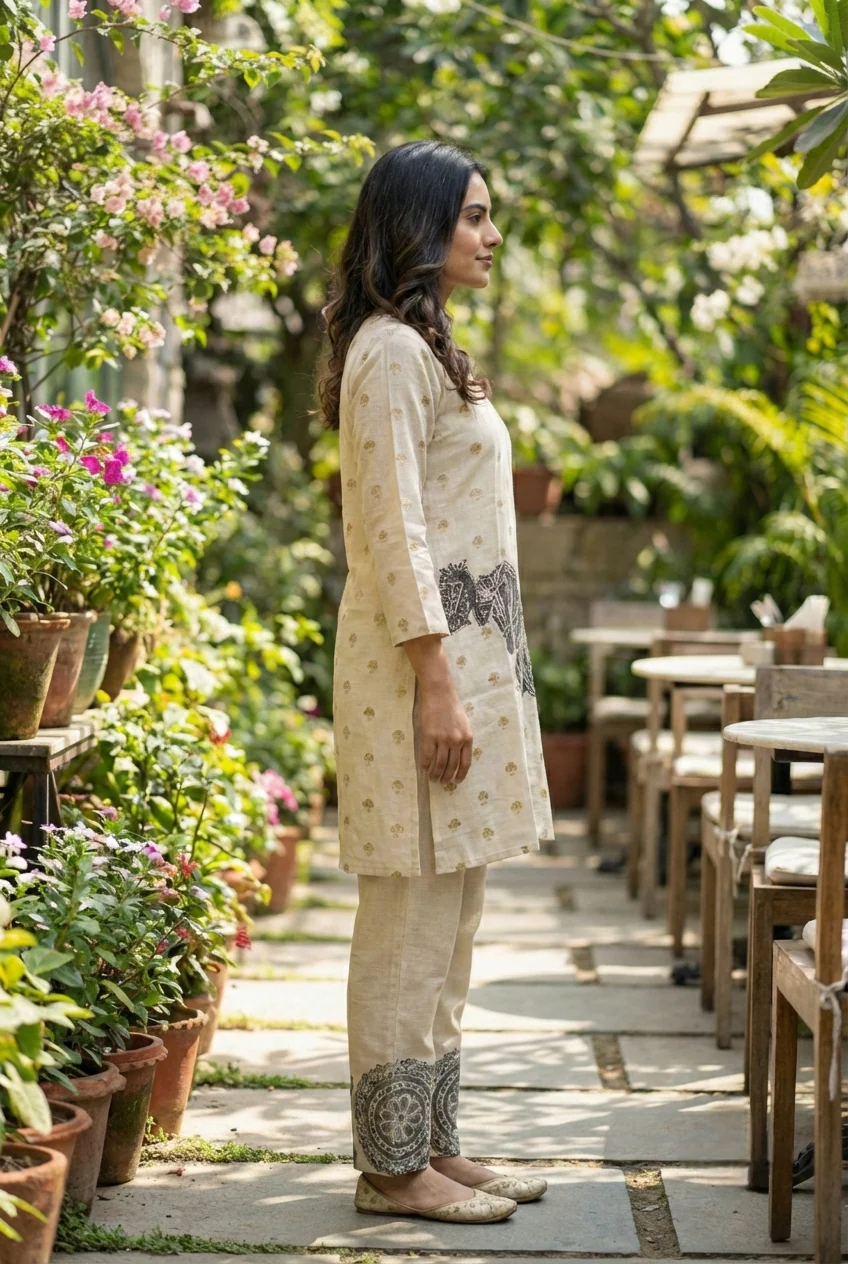 Grey Linen Printed Two Piece Set - Image 3