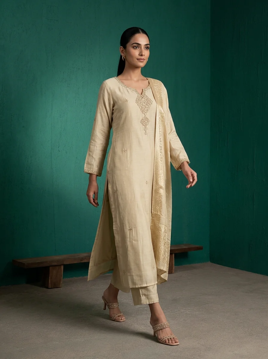 Grey Muslin Heavy Double Pendant Embroidered Three Piece Set