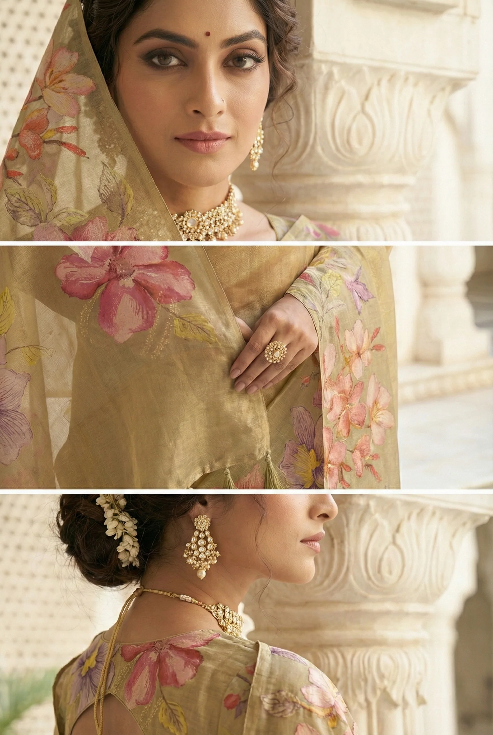 Grey Organza Floral Printed Saree - Image 3