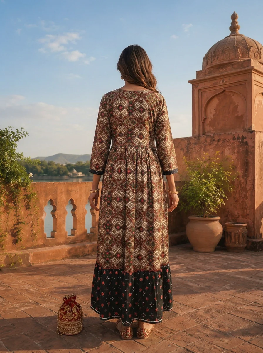 Grey Rayon Diamond Maze Motifs Printed Dress - Image 2