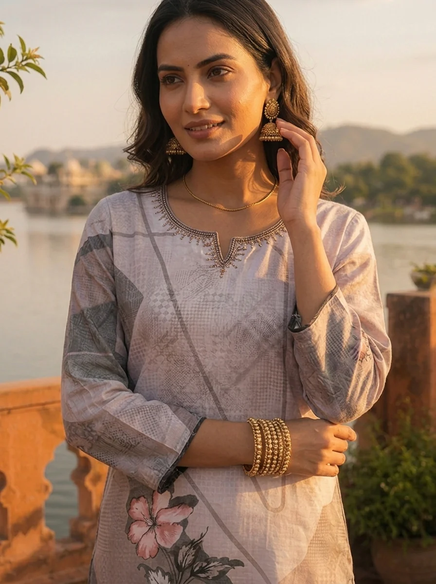Grey Rayon Taupe Abstract Printed Kurta - Image 6
