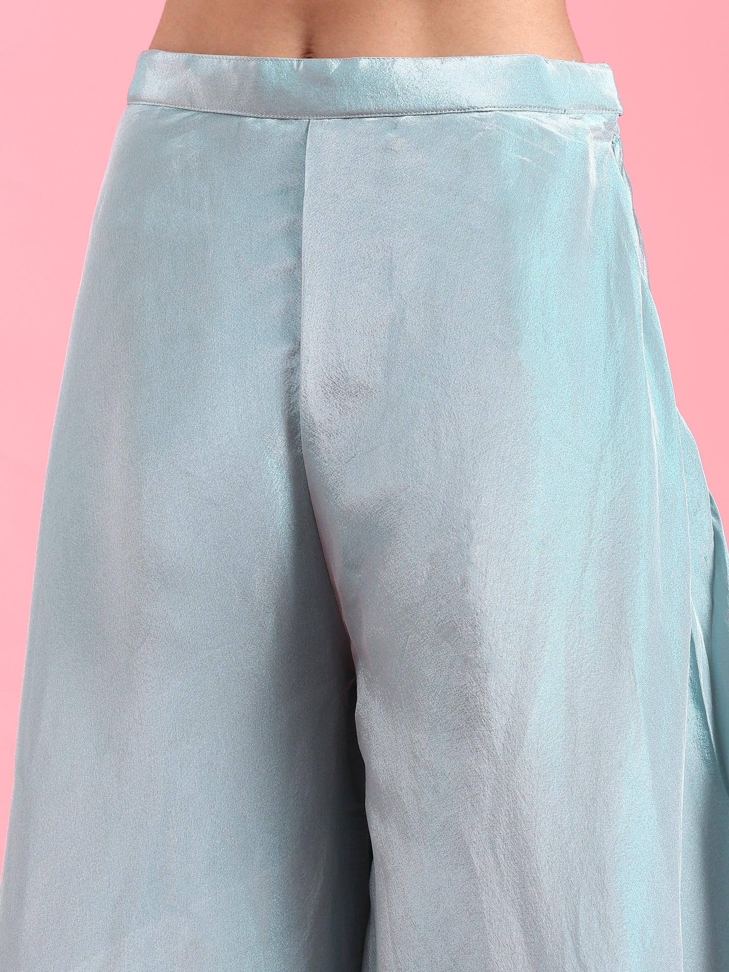 Ice Blue Banaras Silk Embroidery Peplum Palazzo - Image 7
