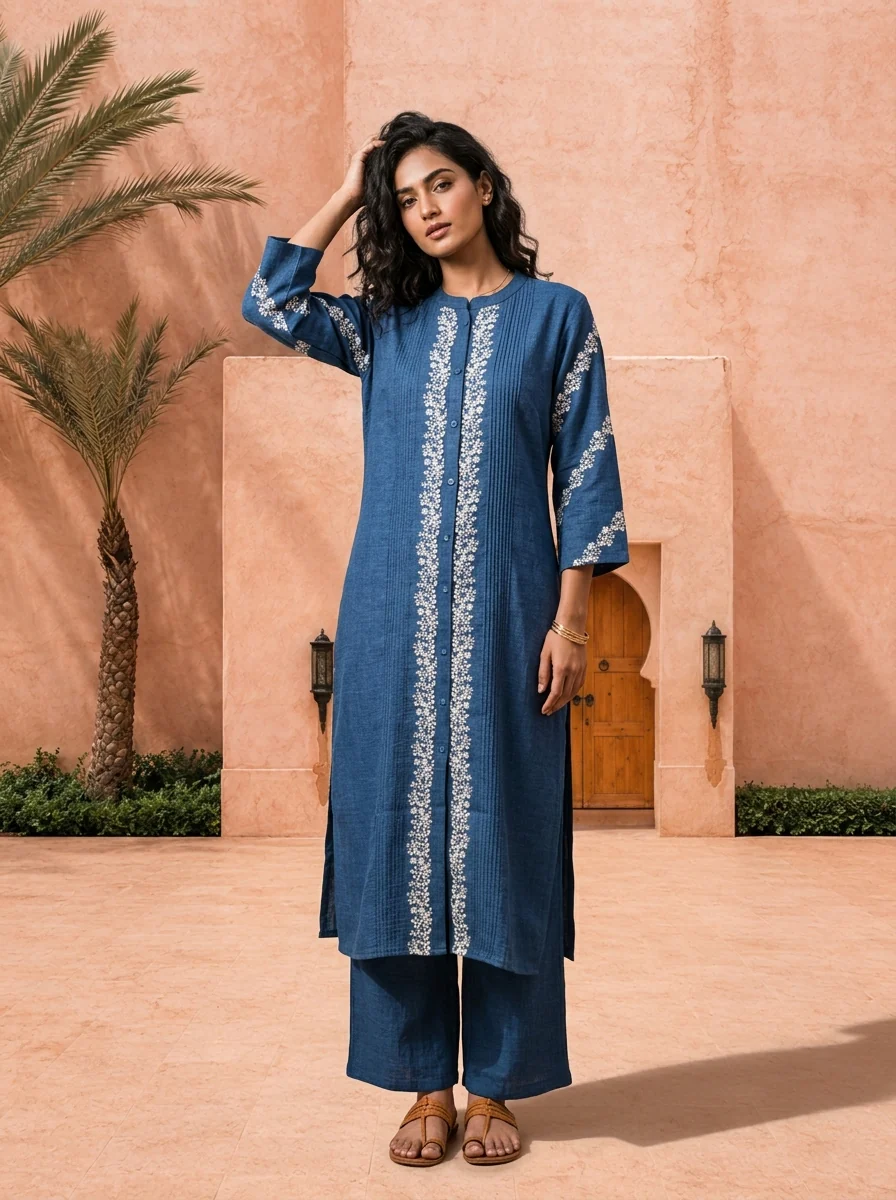 Indigo Blue Thread Embroidered Rayon Two Piece Set - Image 2