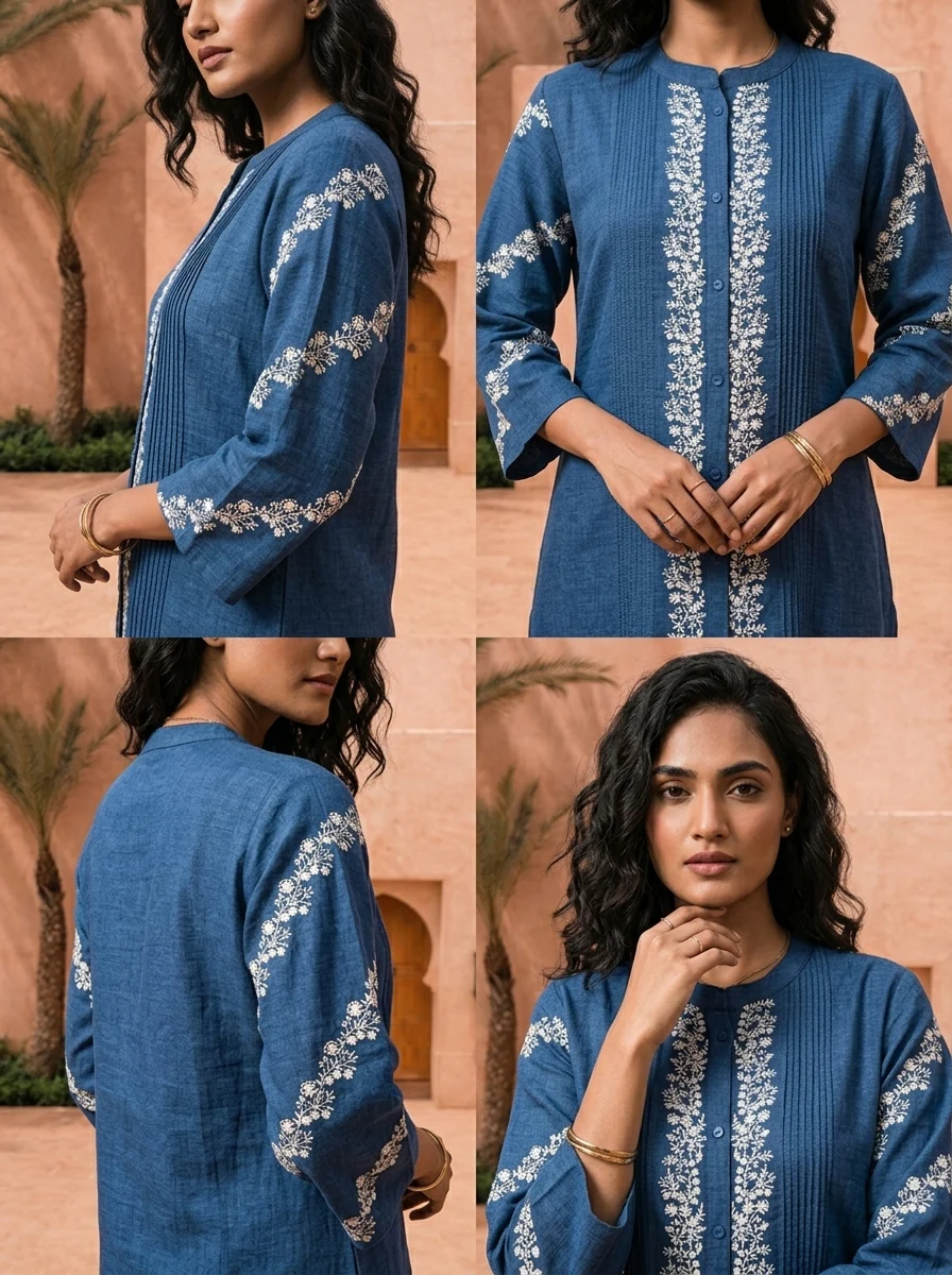 Indigo Blue Thread Embroidered Rayon Two Piece Set - Image 5