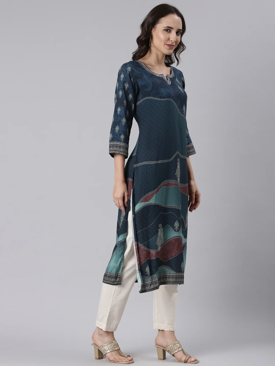Indigo Rayon Printed Kurta - Image 2