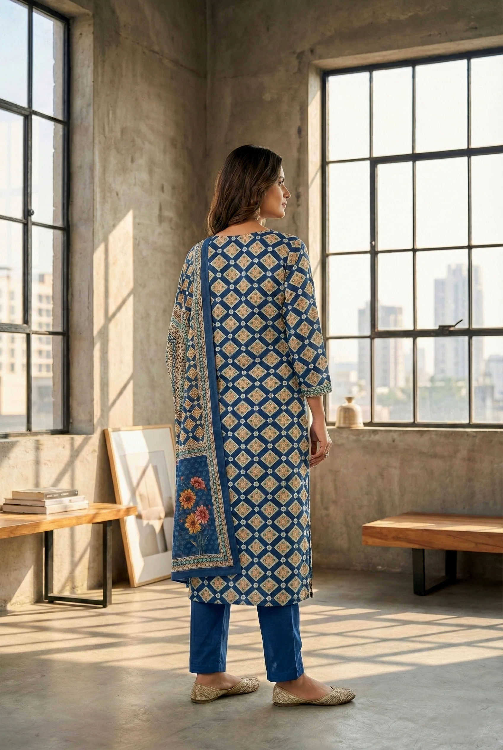 Indigo Silk Digital Printed Three Piece Set - Image 3