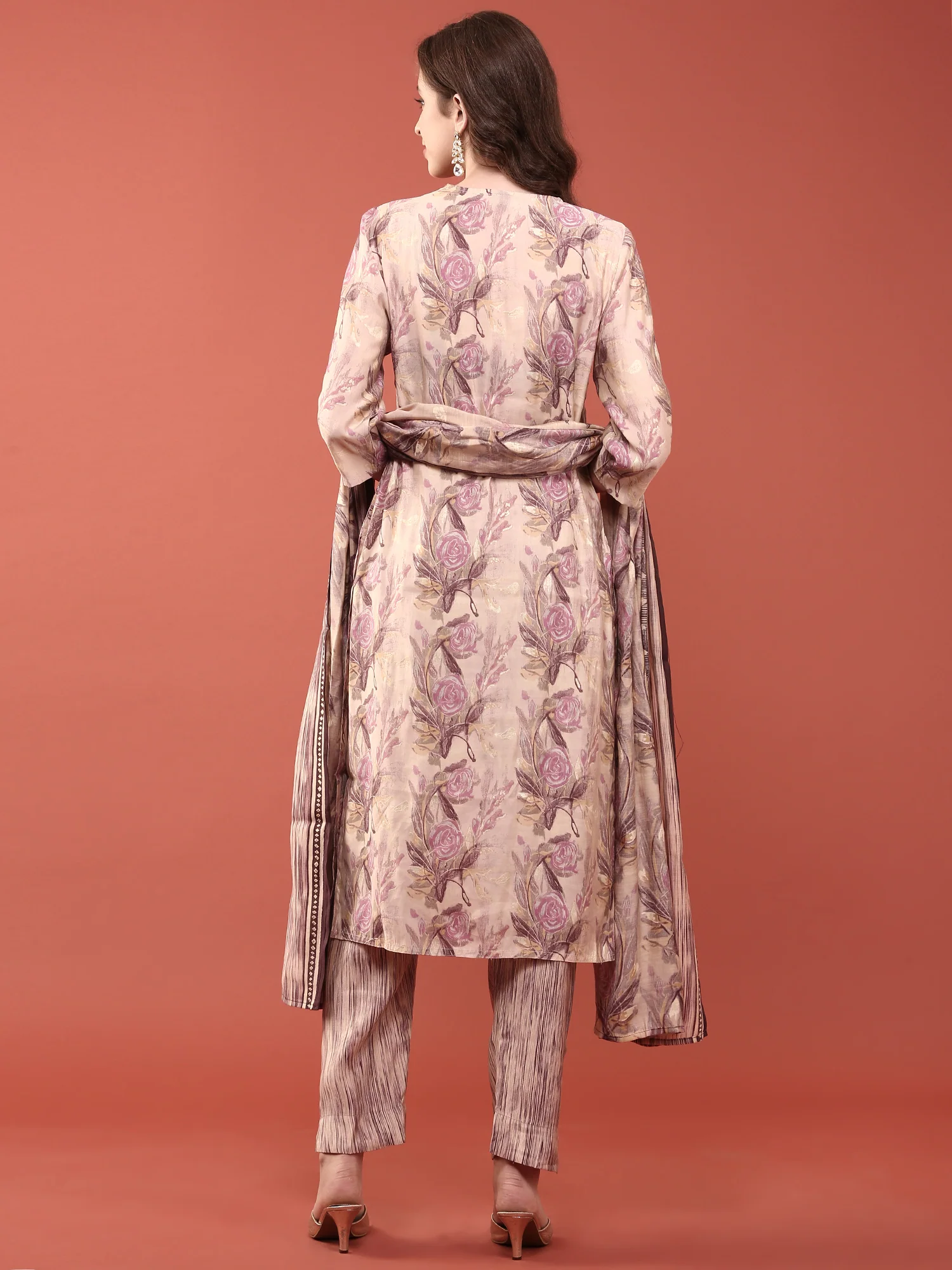 Lavender Modal Silk Floral Digital Print Three Piece Set - Image 3