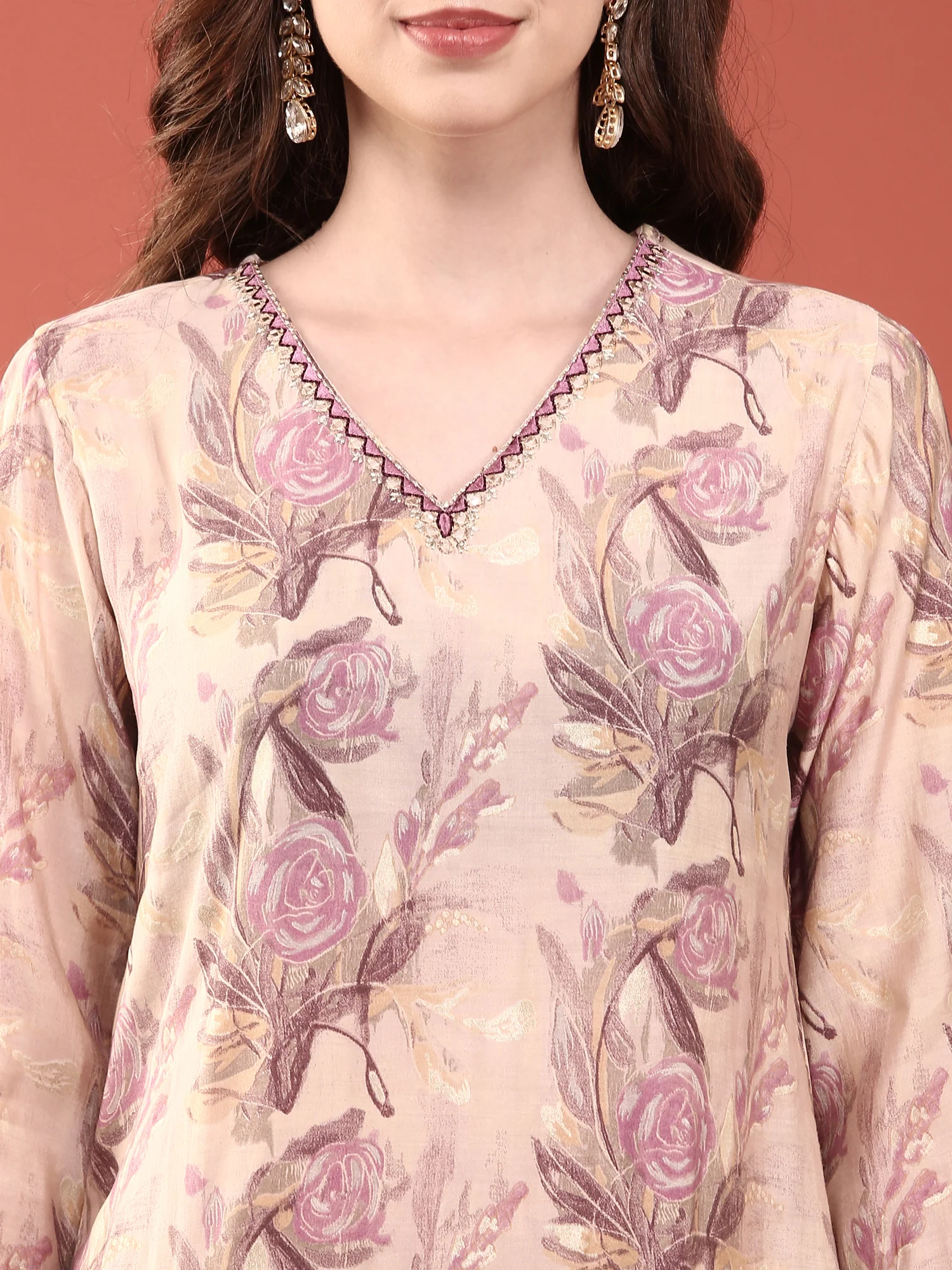 Lavender Modal Silk Floral Digital Print Three Piece Set - Image 4